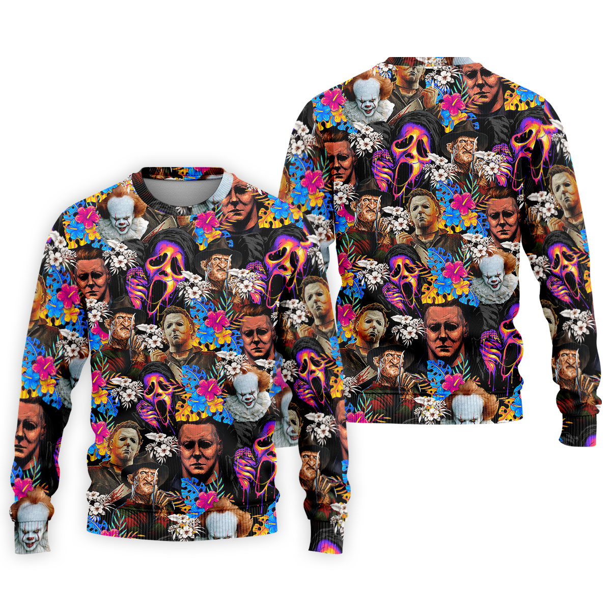 Tropical Horror Character Hawaiian Golf Shirt, Men's Golf Shirt, Halloween Golf Polo