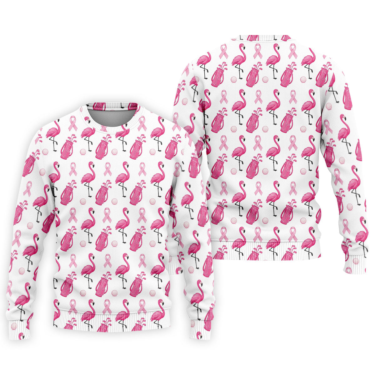 Pink Flamingo Golf Bag Breast Cancer Polo Shirt, Men's Golf Shirt, Printed Golf Shirts