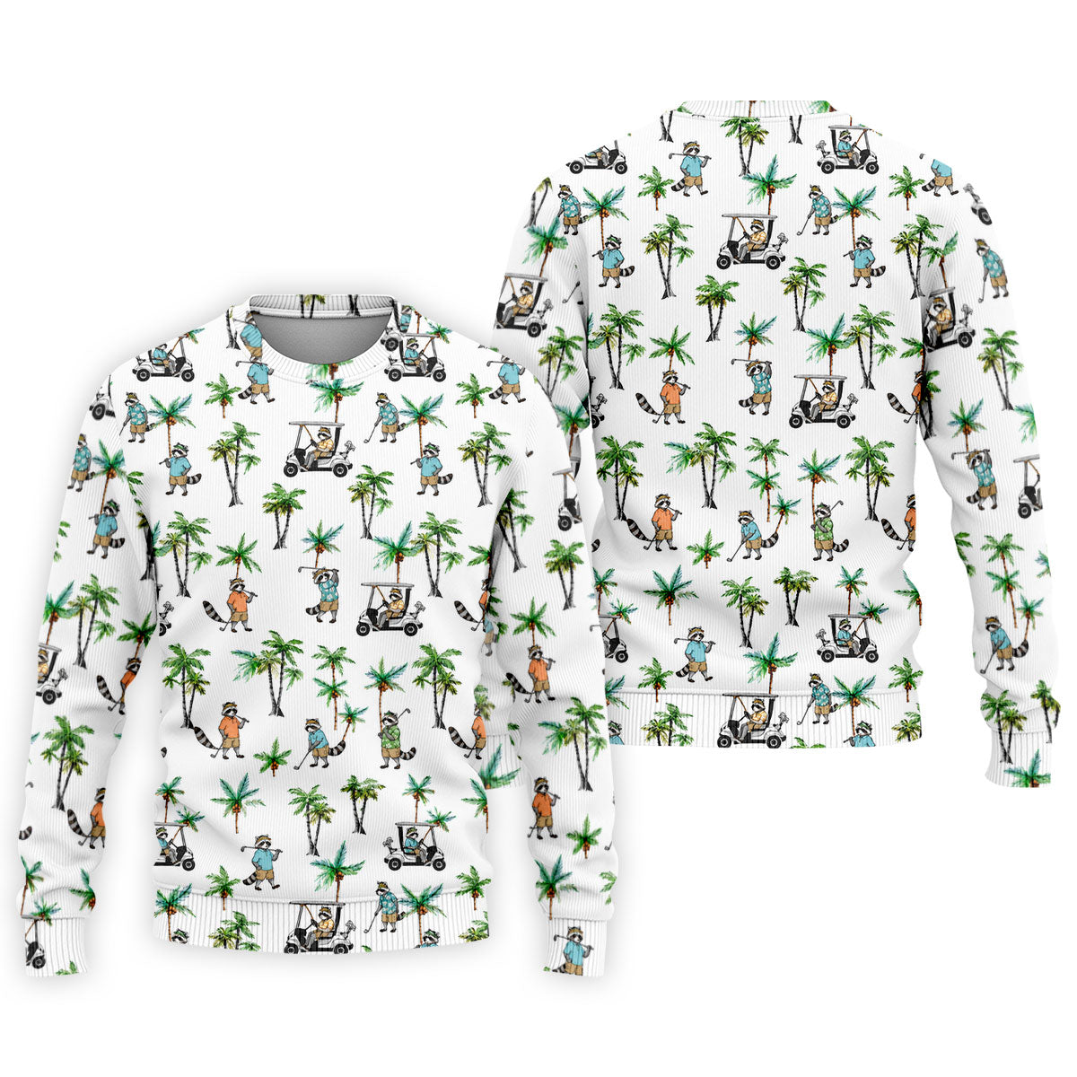 Funny Raccoon Tropical Golf Pattern Polo Shirt, Mens Golf Polo, Printed Golf Shirts