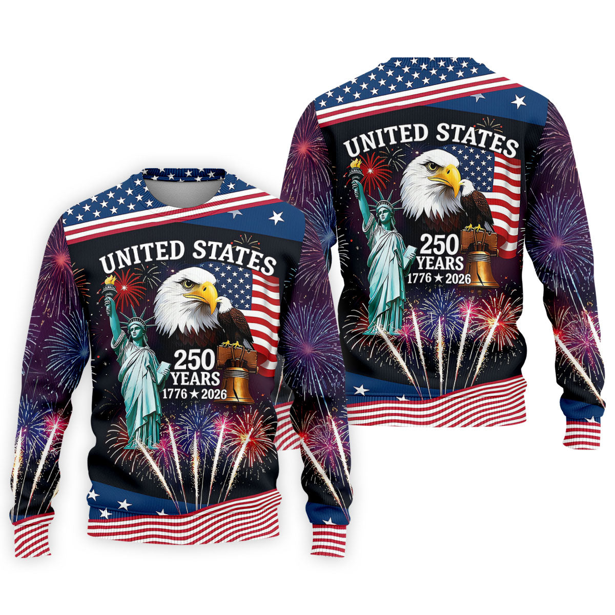 250 Years American Symbols US Flag Golf Shirt, Patriotic 4th Of July Golf Shirts For Men