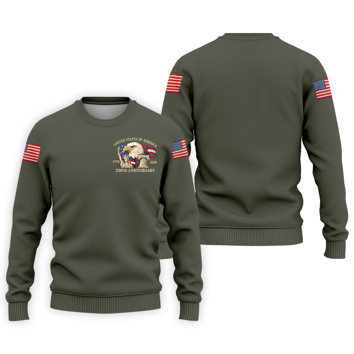 Bald Eagle American Flag 250 Years Green Golf Shirt, Patriotic 4th Of July Golf Shirts For Men