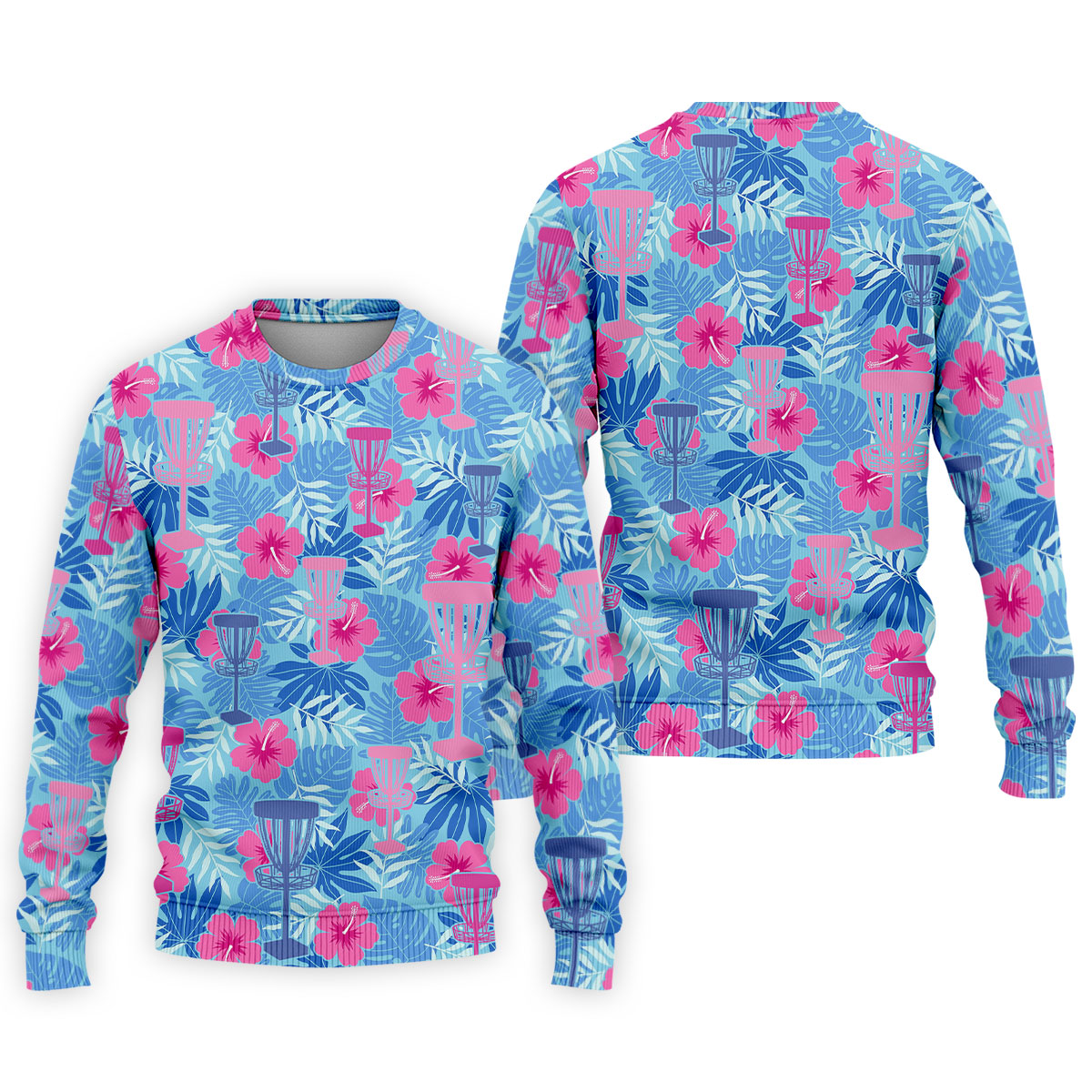 Blue Hibiscus Disc Golf Polo Shirt, Hawaiian Golf Shirt, Mens Golf Shirts