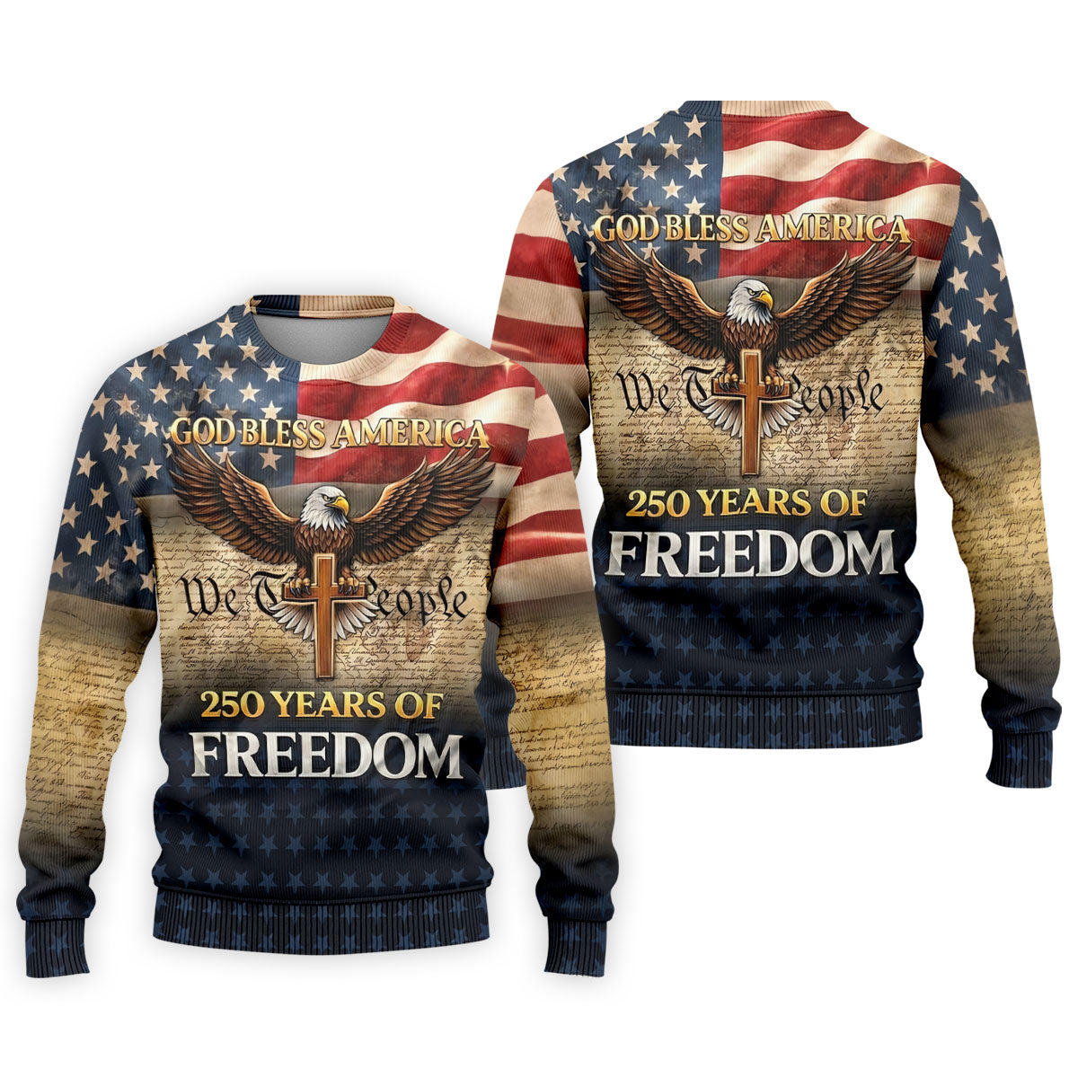 God Bless America 250 Years Of Freedom Retro Golf Shirt, Patriotic 4th Of July Golf Shirts For Men