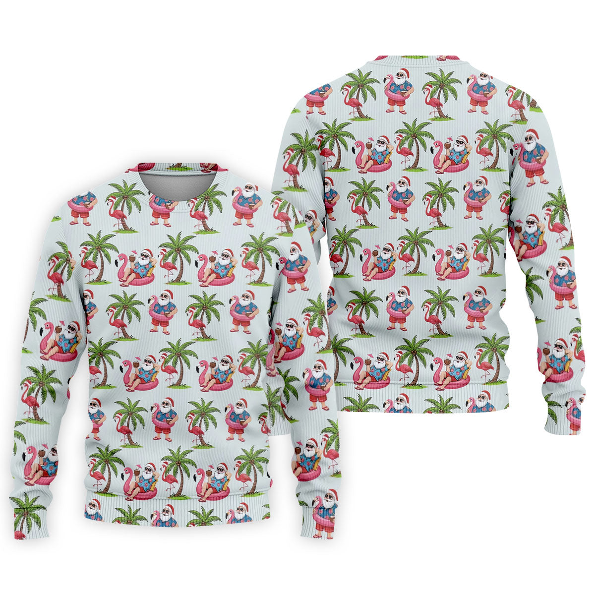 Tropical Santa Flamingo Beach Golf Polo, Christmas Golf Shirt, Golf Apparel For Men