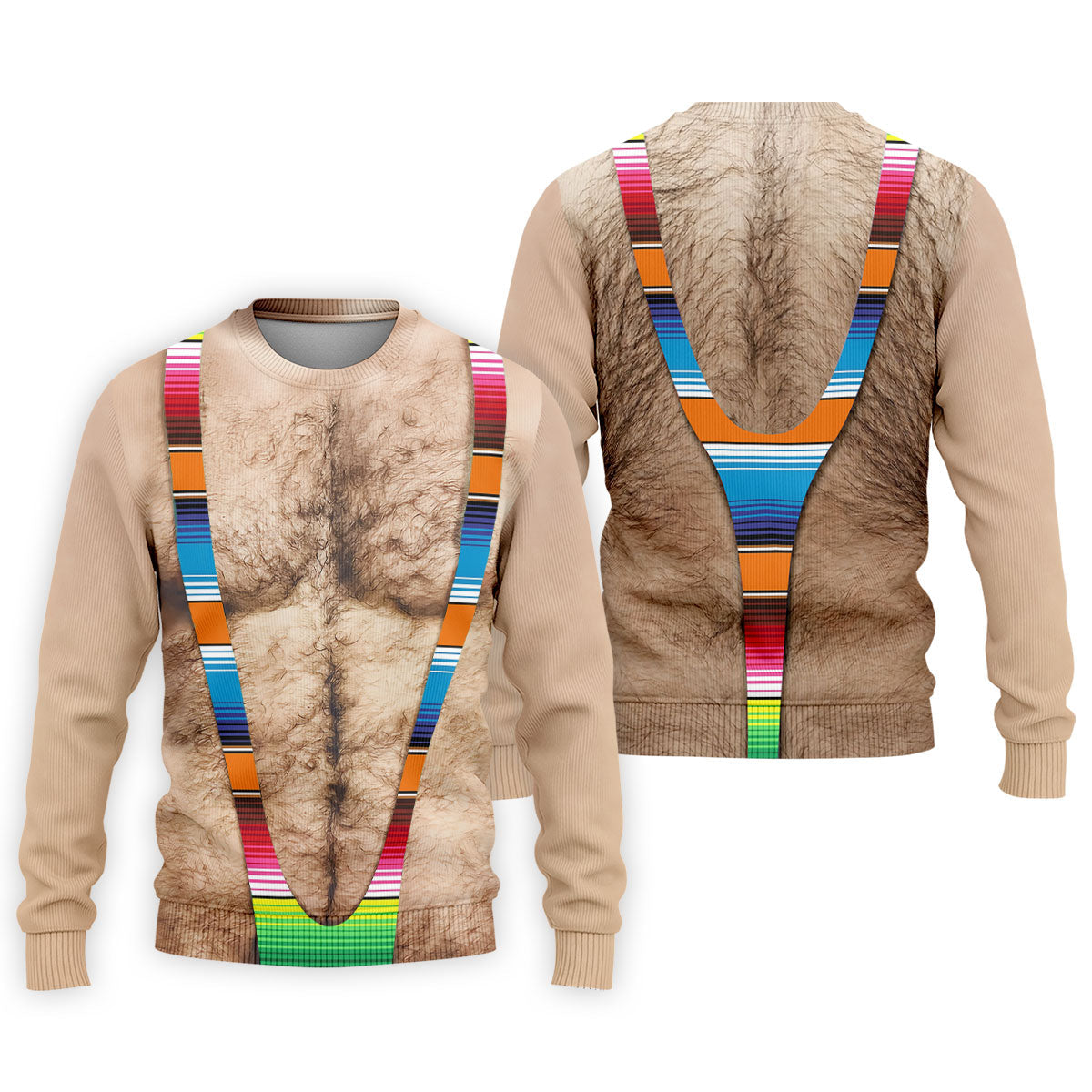 Hairy Body Serape Pattern Funny Cinco De Mayo Golf Tops For Men, Golf Shirts For Men