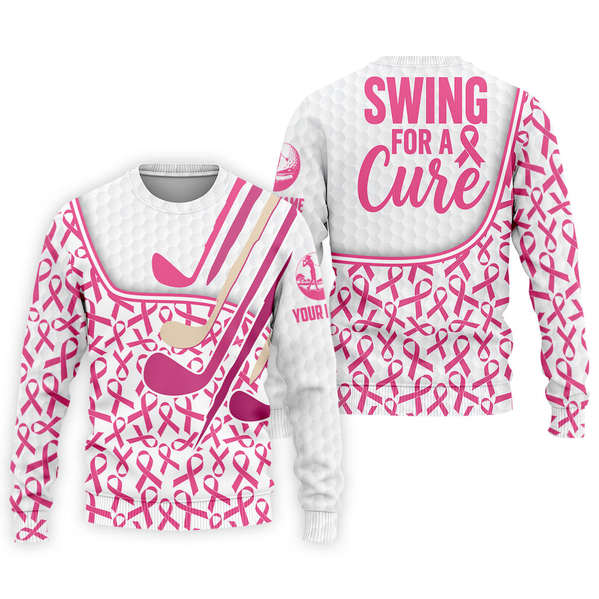 Custom Pink Ribbon Golf Club Breast Cancer Polo Shirt, Mens Golf Polo, Printed Golf Shirts