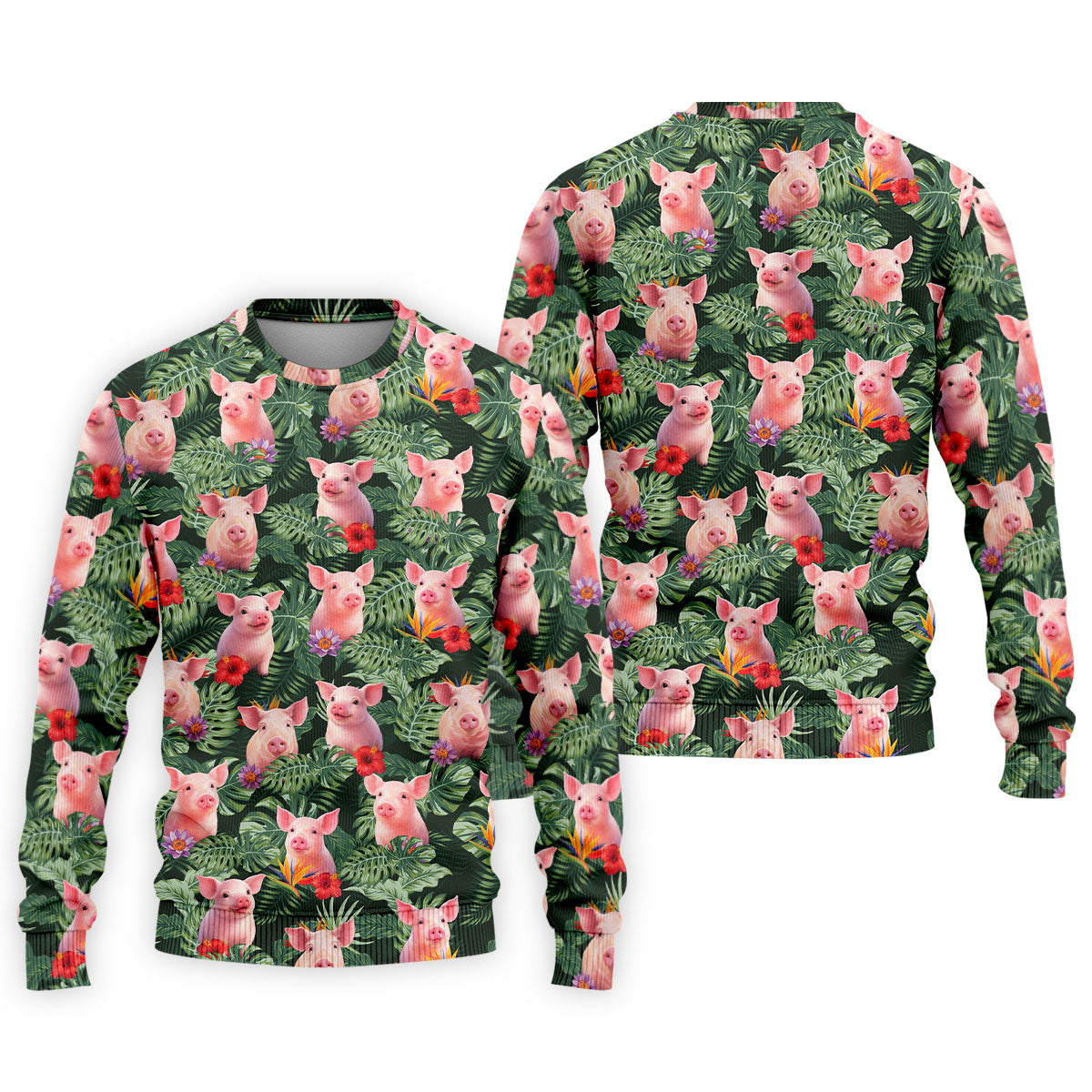 Cute Pig Tropical Monstera Hawaiian Golf Polo Shirt, Hawaiian Golf Shirt, Golf Shirts For Men
