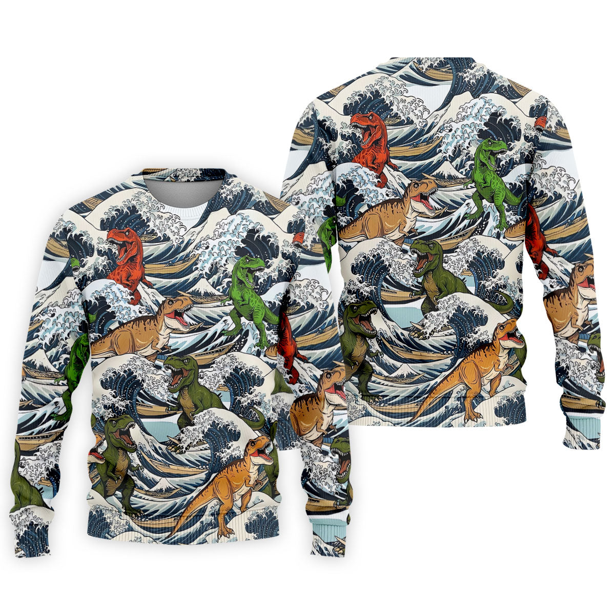 T Rex Surfing Great Wave Golf Polo Shirt, Men's Golf Shirt, Printed Golf Shirts