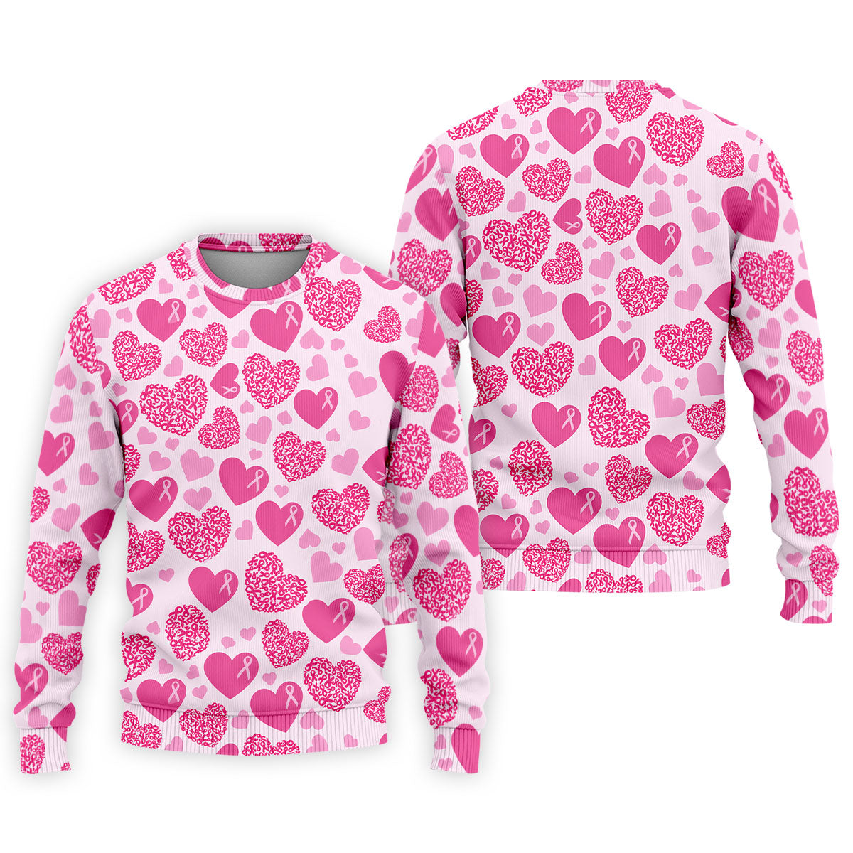 Pink Ribbon Heart Pattern Breast Cancer Polo Shirt, Golf Shirts For Men, Mens Golf Apparel