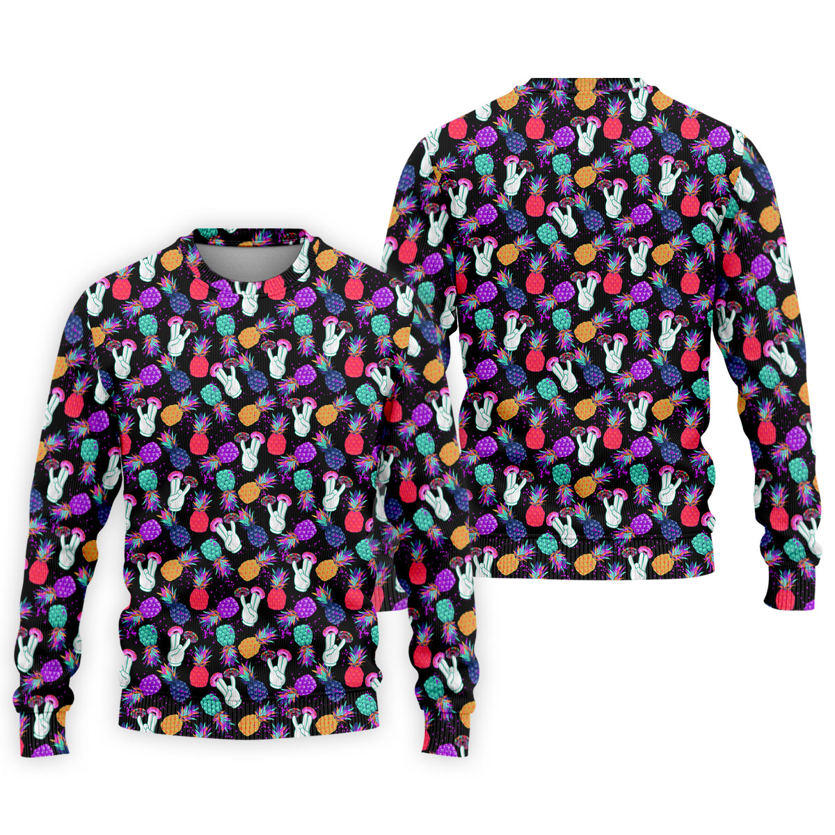Hawaiian Pineapples Donut Finger Turquoise Orange Purple Fun Golf Shirts For Men, Polo Shirts For Men