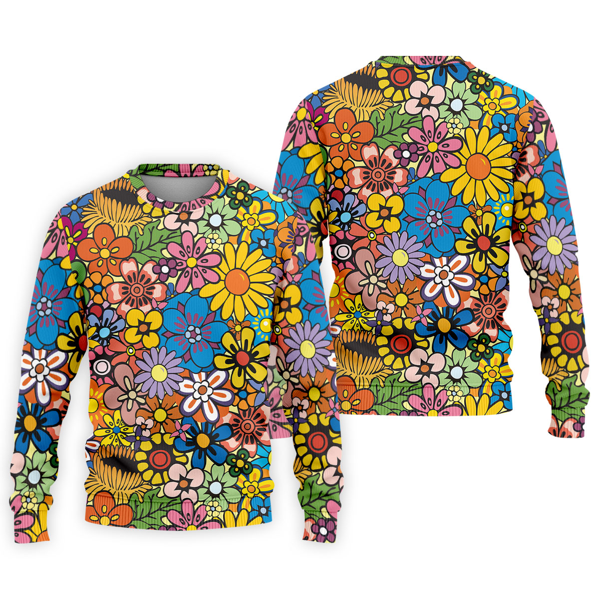 Multicolor Retro Flower Power Golf Shirt, Mens Golf Polo, Hawaiian Golf Shirt, Golf Apparel For Men