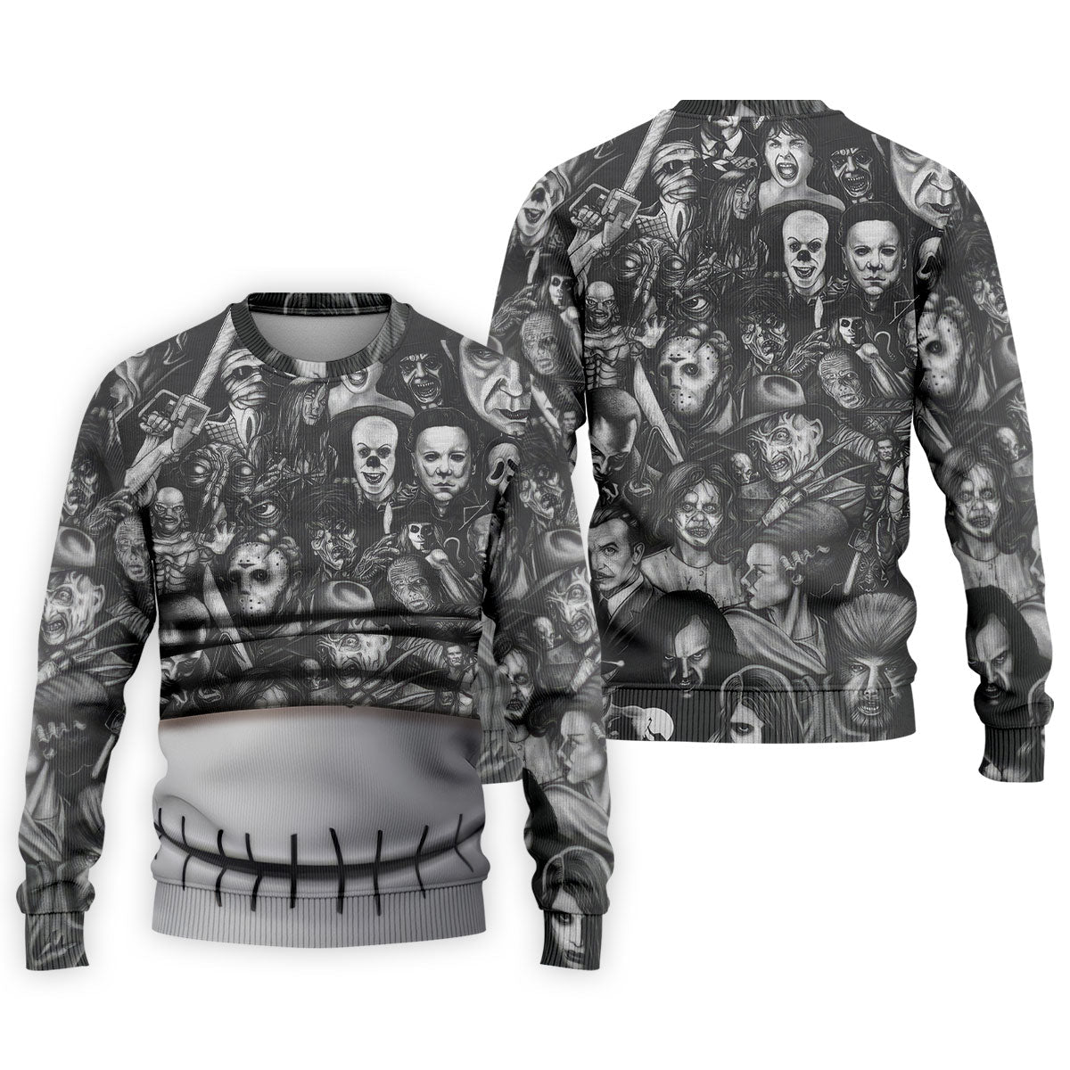 Stitched Skull Horror Character Halloween Polo Shirt, Men's Golf Shirt, Mens Polo Shirts