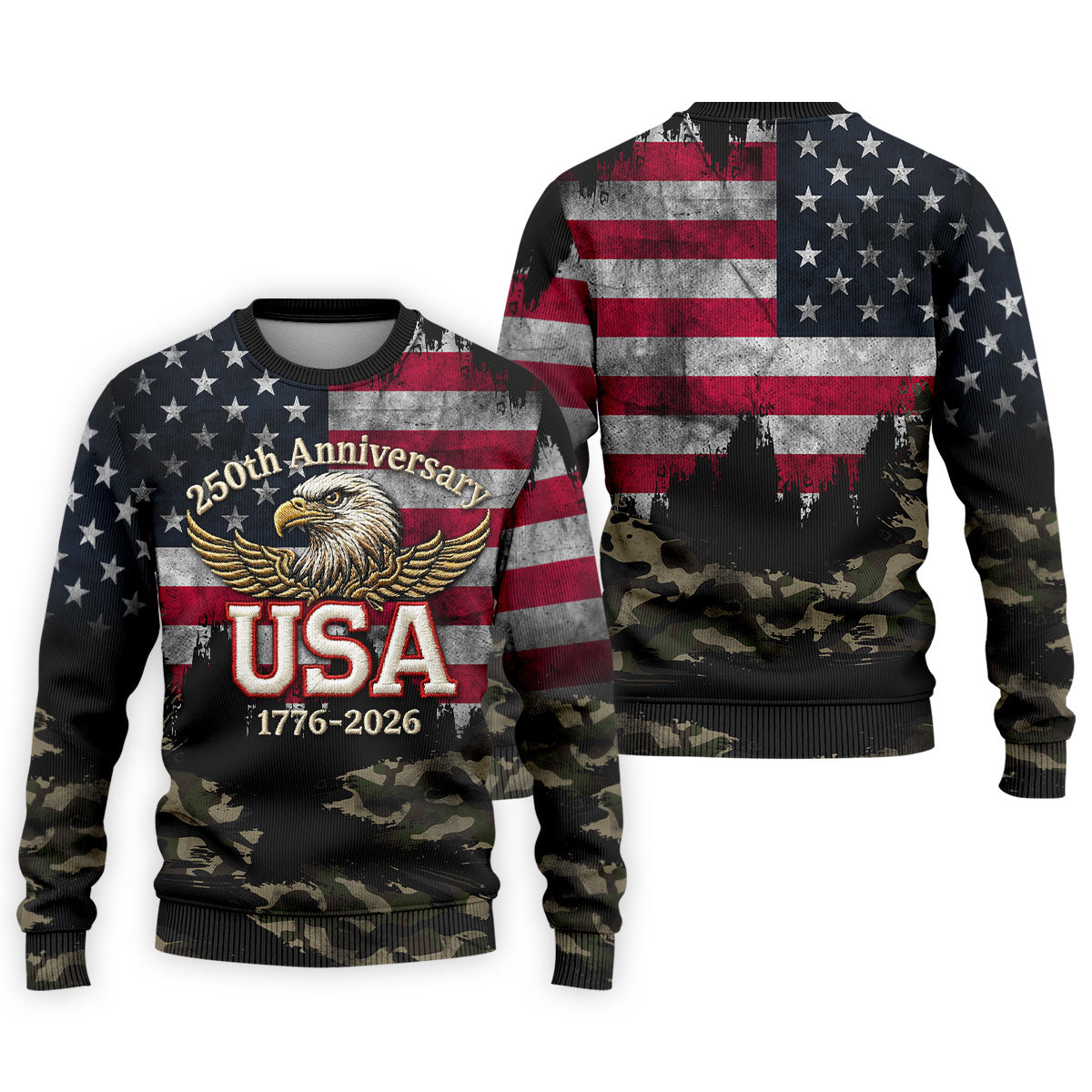 250th Anniversary Camo Golf Shirt, Distressed US Flag Patriotic 4th Of July Golf Shirts For Men