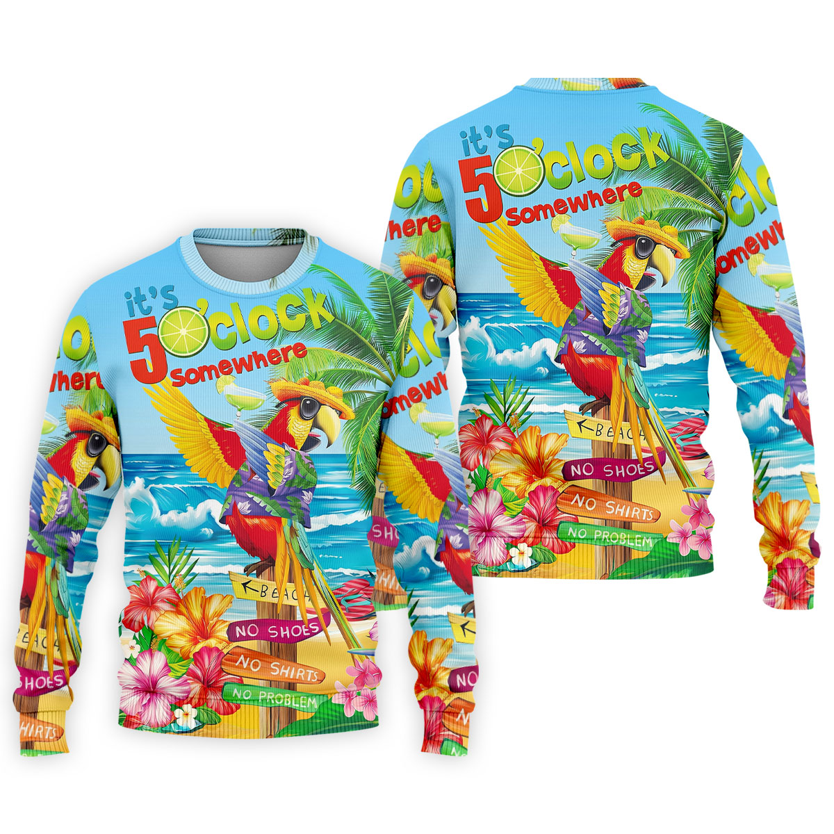 It's 5 O'Clock Somewhere Tropical Parrot Hawaiian Golf Shirt, Men's Funny Golf Shirts