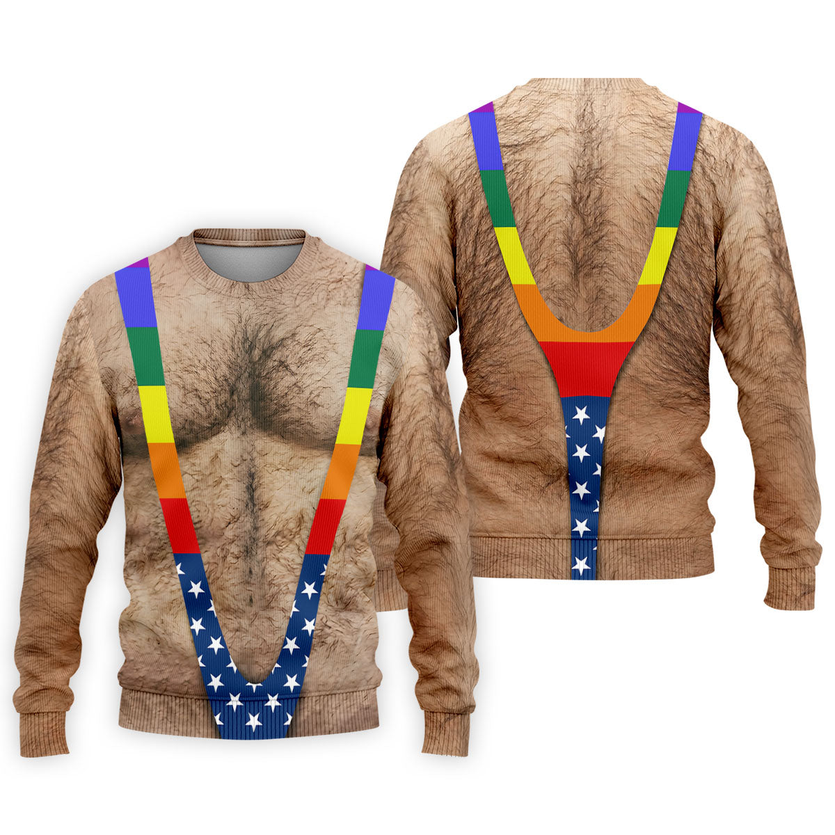 Funny Hairy Chest Rainbow Suspenders Golf Polo, Golf Shirts For Men, Mens Golf Apparel