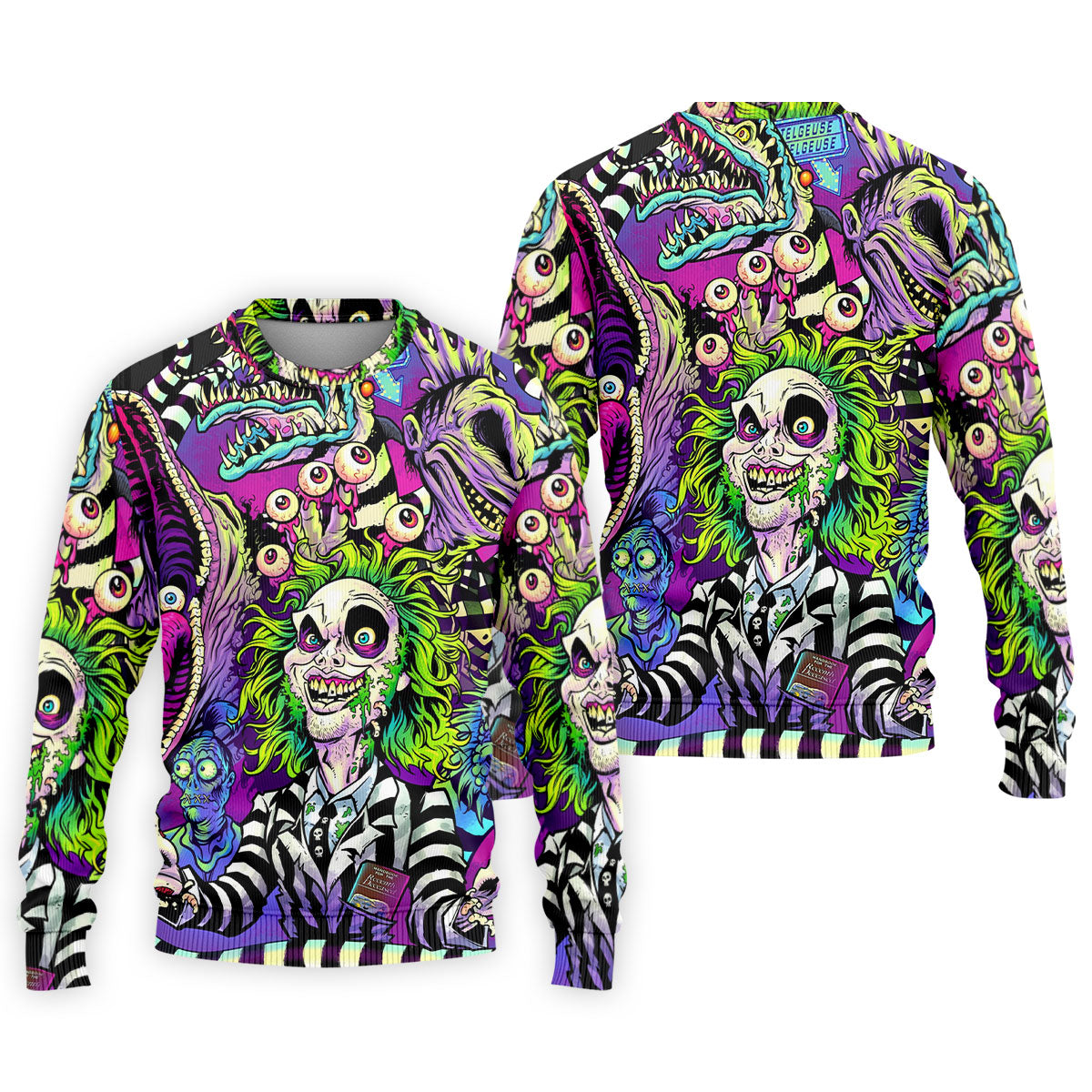 Neon Horror Character Monster Collage Golf Polo Shirt, Mens Polo Shirts, Golf Apparel For Men