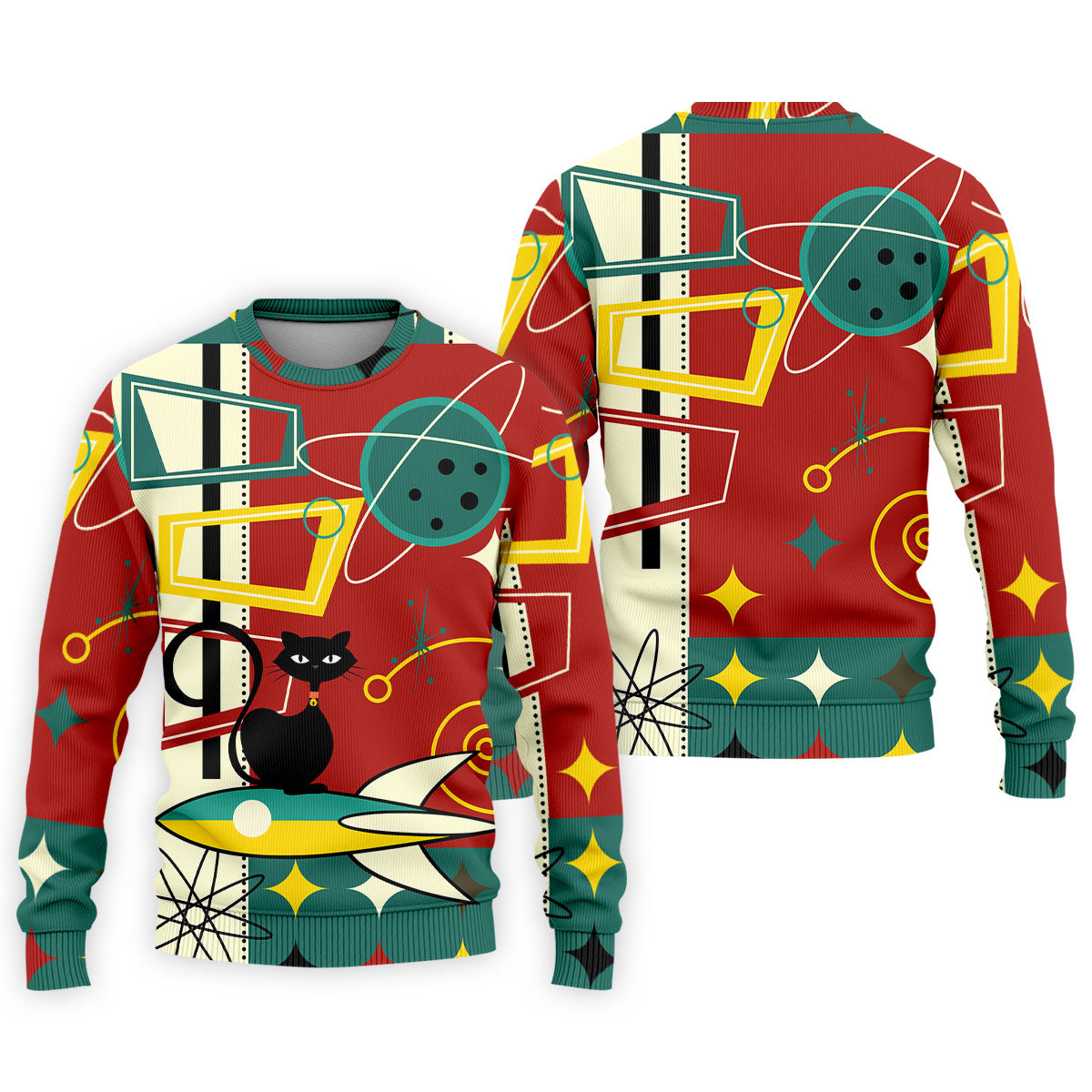 Geometric Abstraction Atomic Cat Hawaiian Golf Shirt, Retro Golf Shirt, Polo Shirts For Men