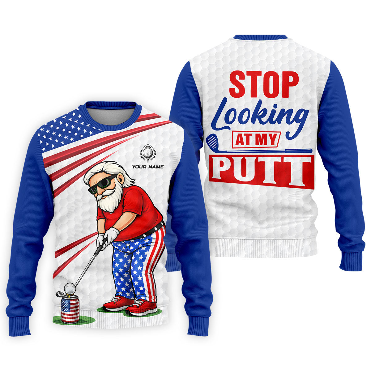 Stop Looking At My Putt Golf Ball Pattern 250 Years Patriotic 4th Of July Golf Shirts For Men