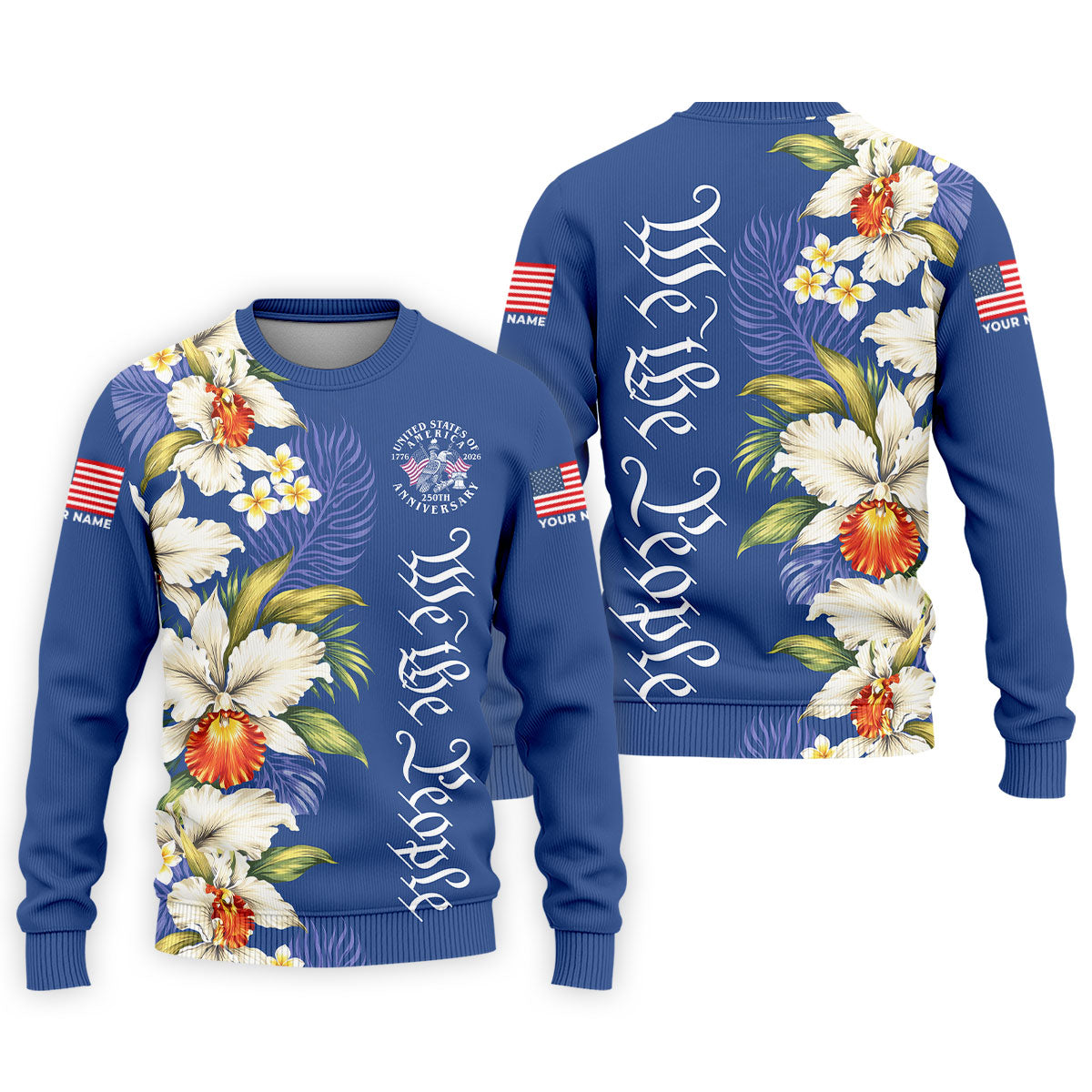 We The People Floral Pattern US Flag Golf Shirt, 250 Years 4th Of July Golf Shirts For Men
