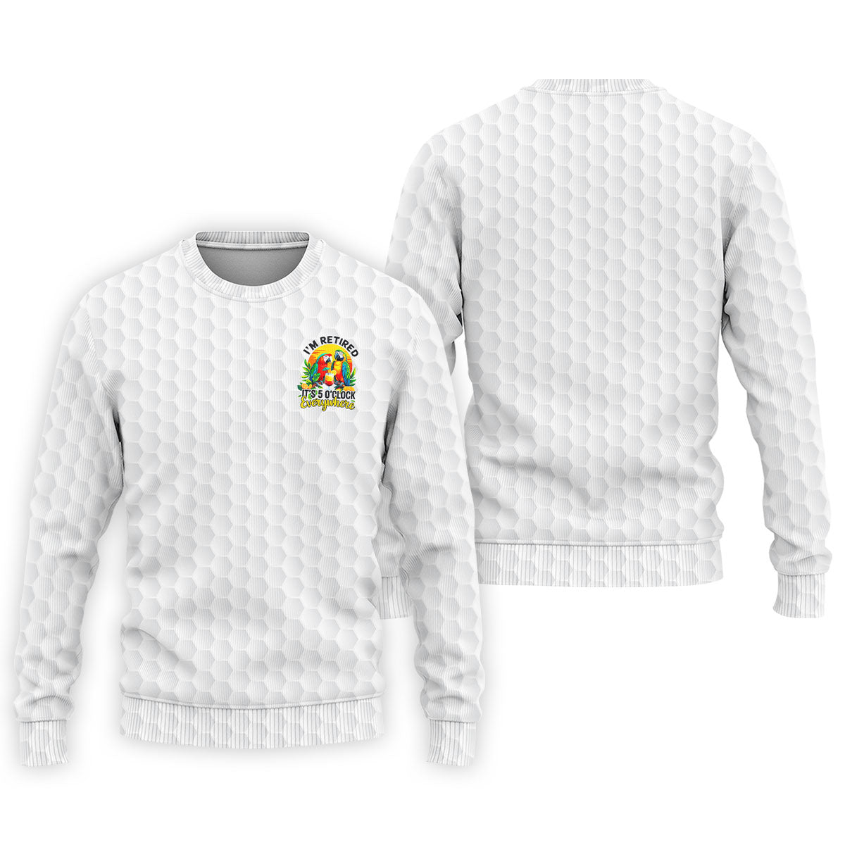 White Tropical Parrot Happy Retirement Golf Polo Shirt, Hawaiian Golf Shirt, Mens Golf Shirts
