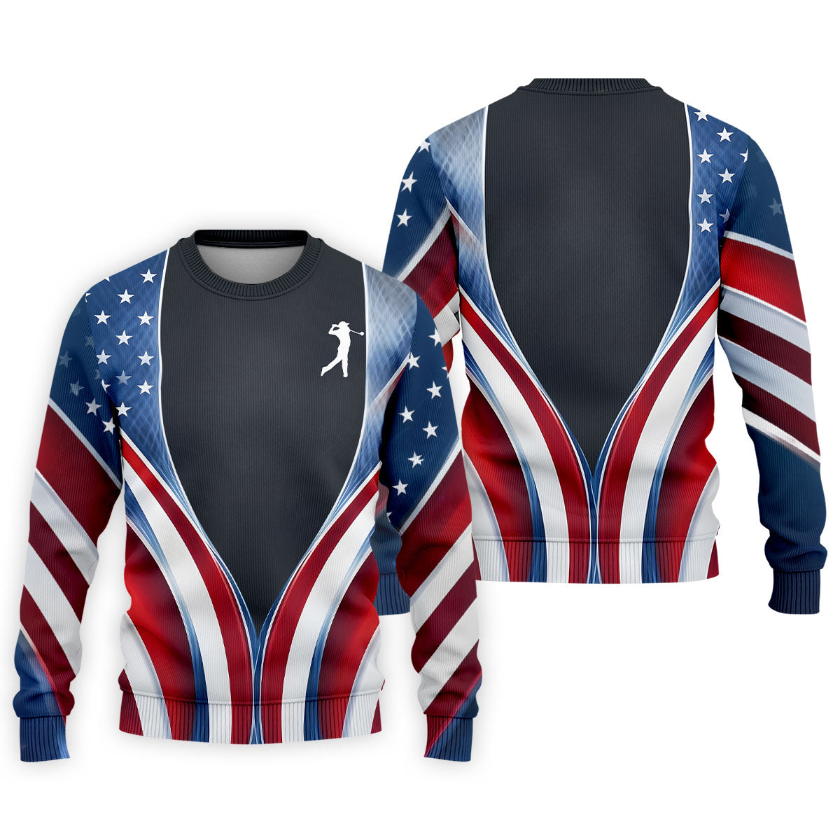 Red White Blue Wavy Stripes Patriotic Golf Shirt, 250 Years 4th Of July Golf Shirts For Men