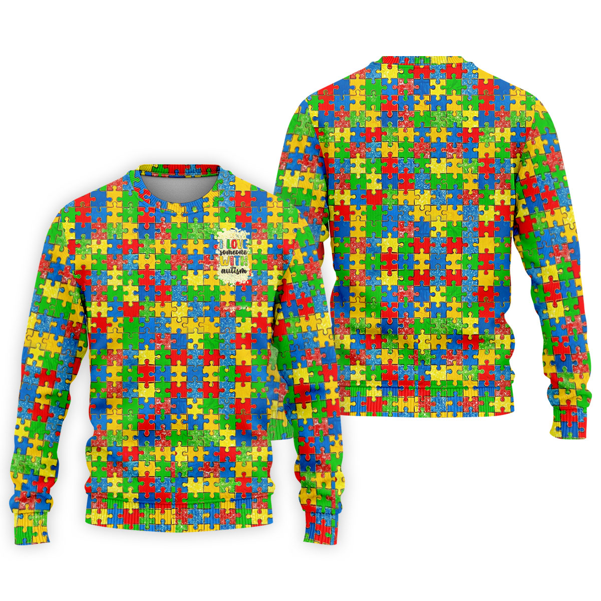 I Love Someone With Autism Colorful Puzzle Pattern Men's Golf Shirt, Autism Awareness Polo Shirts For Men