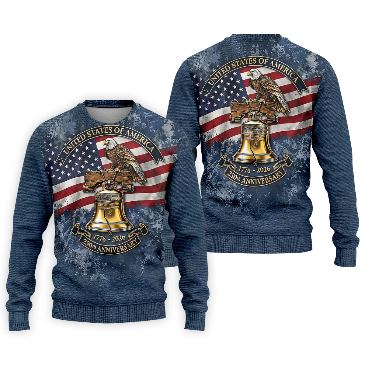 Patriotic Bald Eagle Liberty Bell Distressed Golf Shirt, 250 Years 4th Of July Golf Shirts For Men