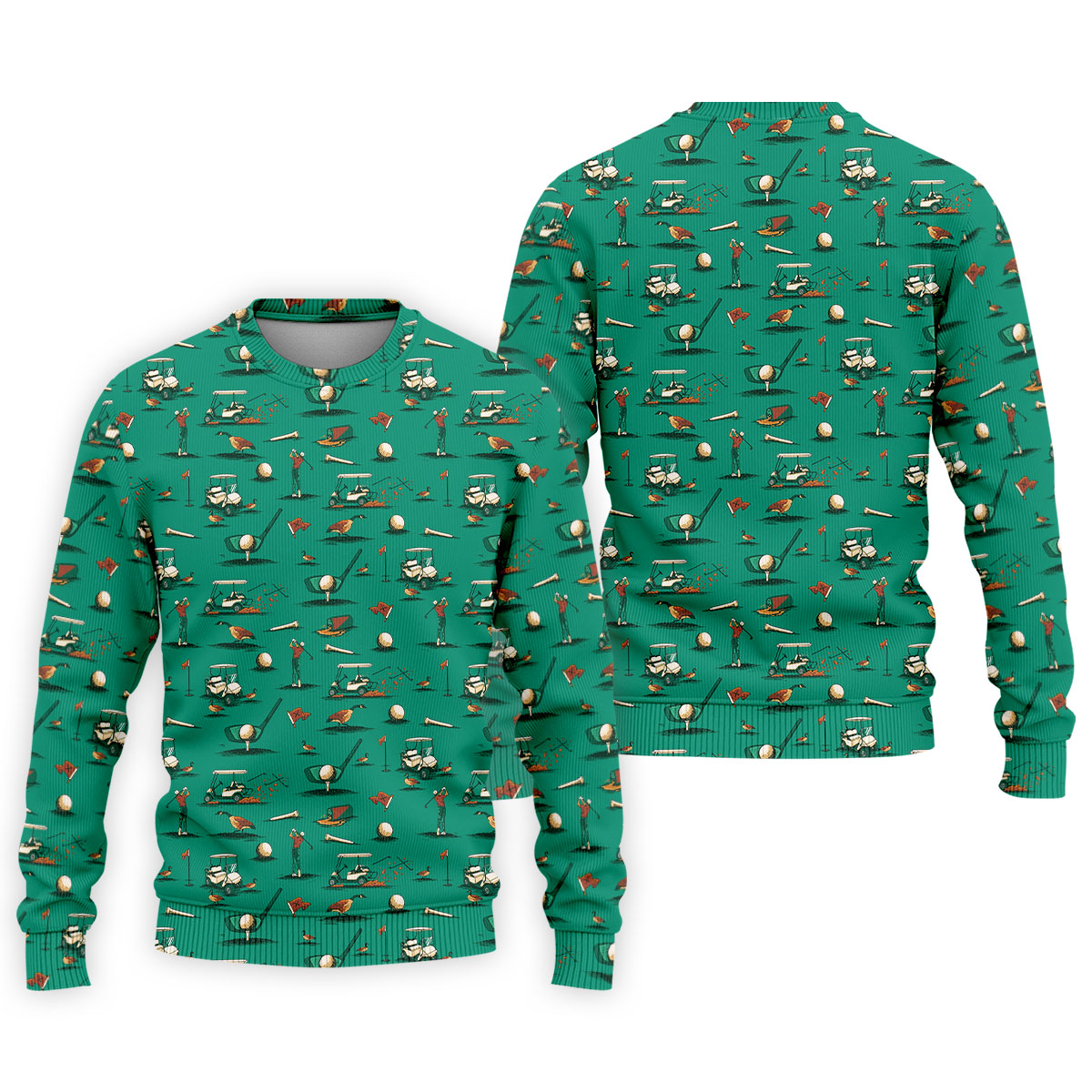Funny Goose Golf Cart Pattern Green Polo Shirt, Men's Golf Shirt, Mens Golf Apparel