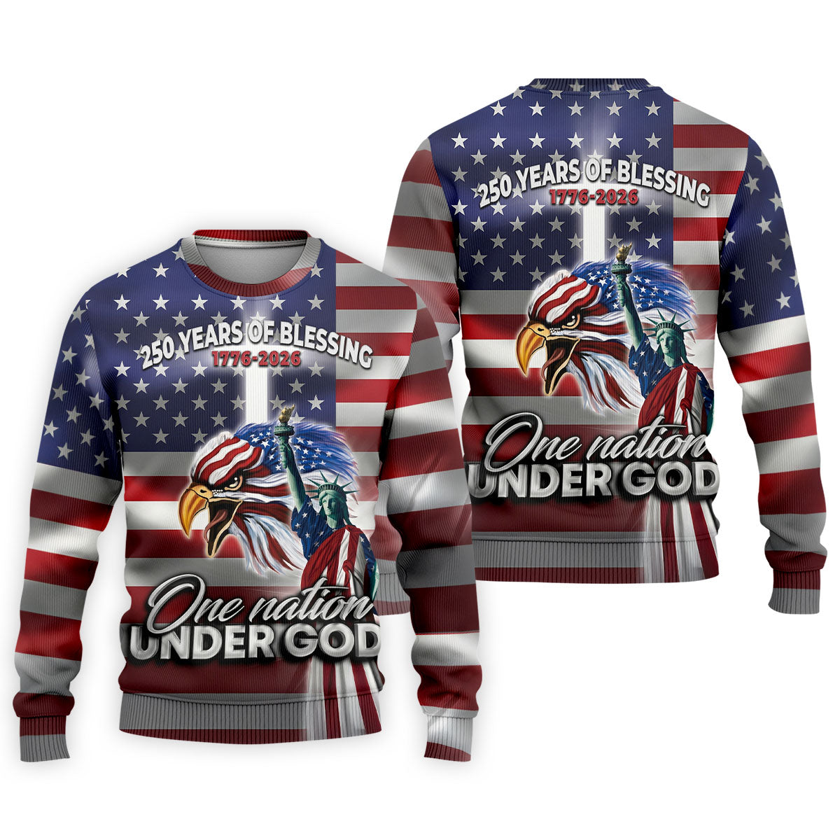 One Nation Under God 250 Years Of Blessing US Flag Golf Shirt, 4th Of July Golf Shirts For Men