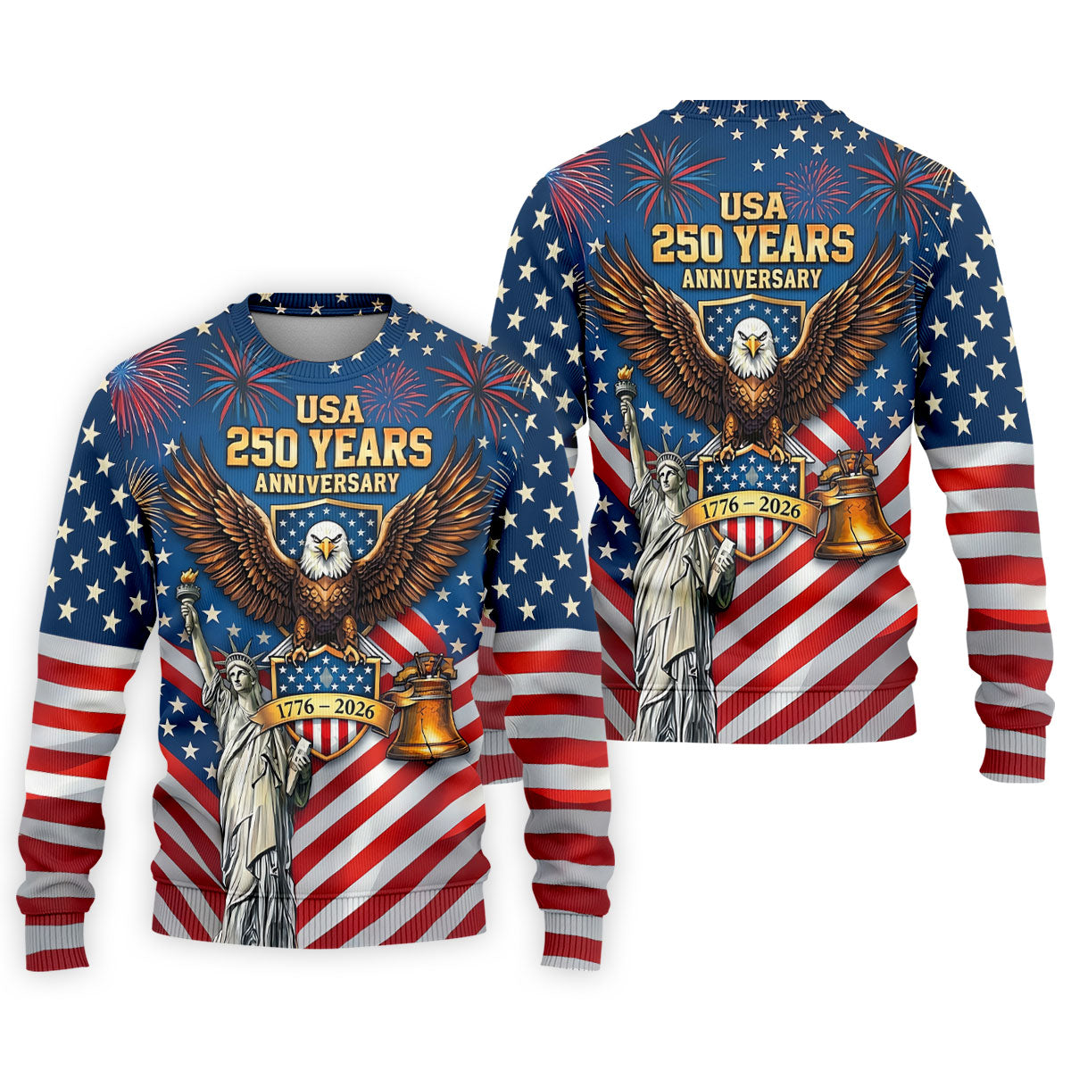 USA 250 Years Stars And Stripes Bald Eagle Golf Shirt, Patriotic 4th Of July Golf Shirts For Men