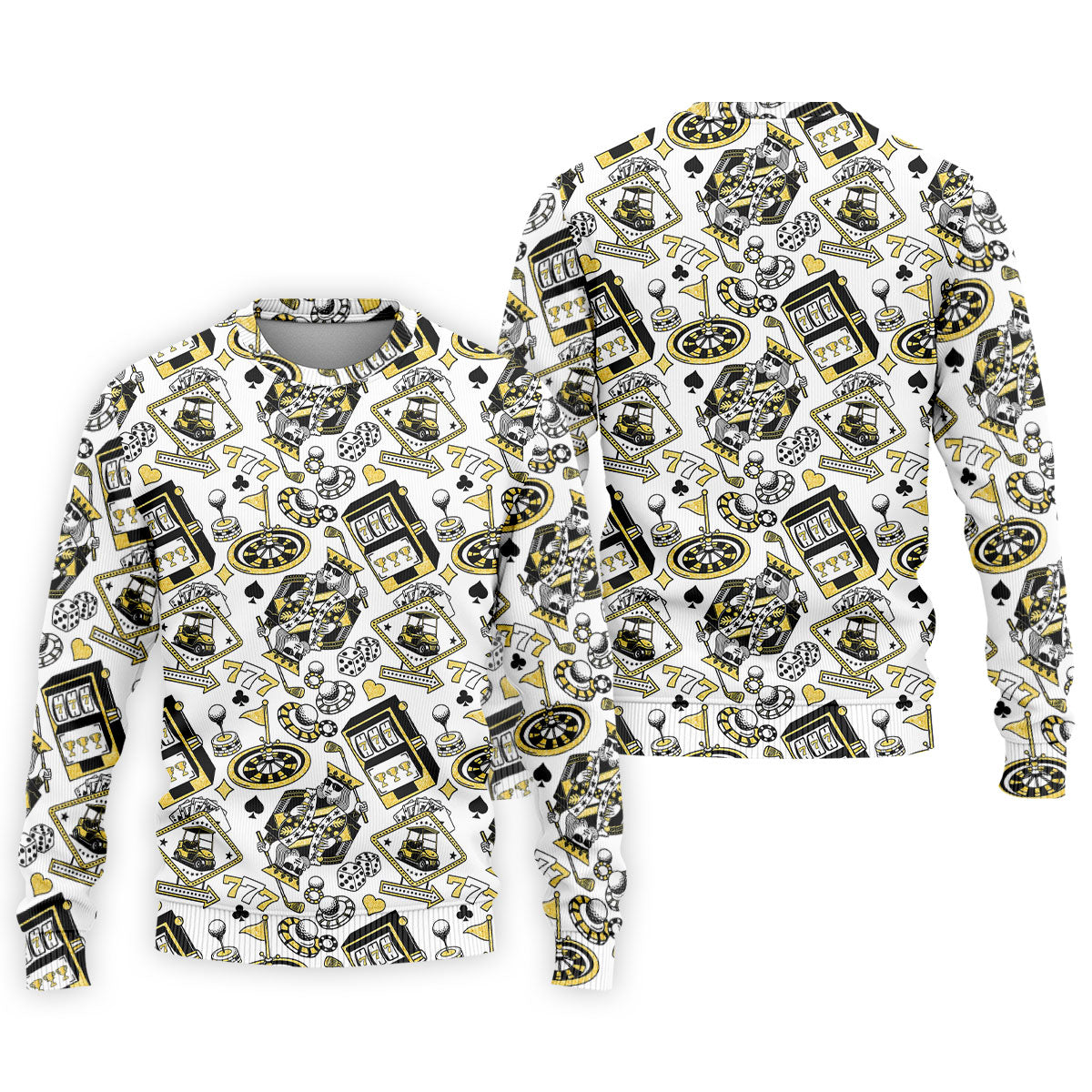 Casino Golf Pattern White Hawaiian Golf Polo Shirt, Mens Polo Shirts, Golf Shirts For Men