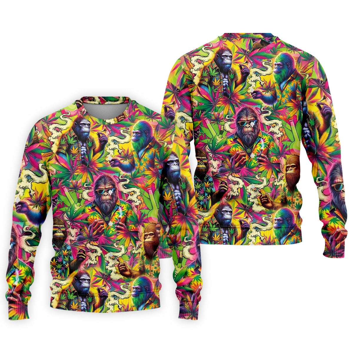 Psychedelic Bigfoot Cannabis Leaf Hawaiian Polo Shirt, Mens Golf Shirts, Golf Apparel For Men