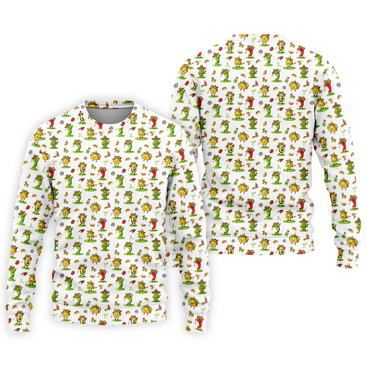 Mexican Cartoon Food Characters Cinco De Mayo Celebration Fiesta Themed White Golf Shirts For Men
