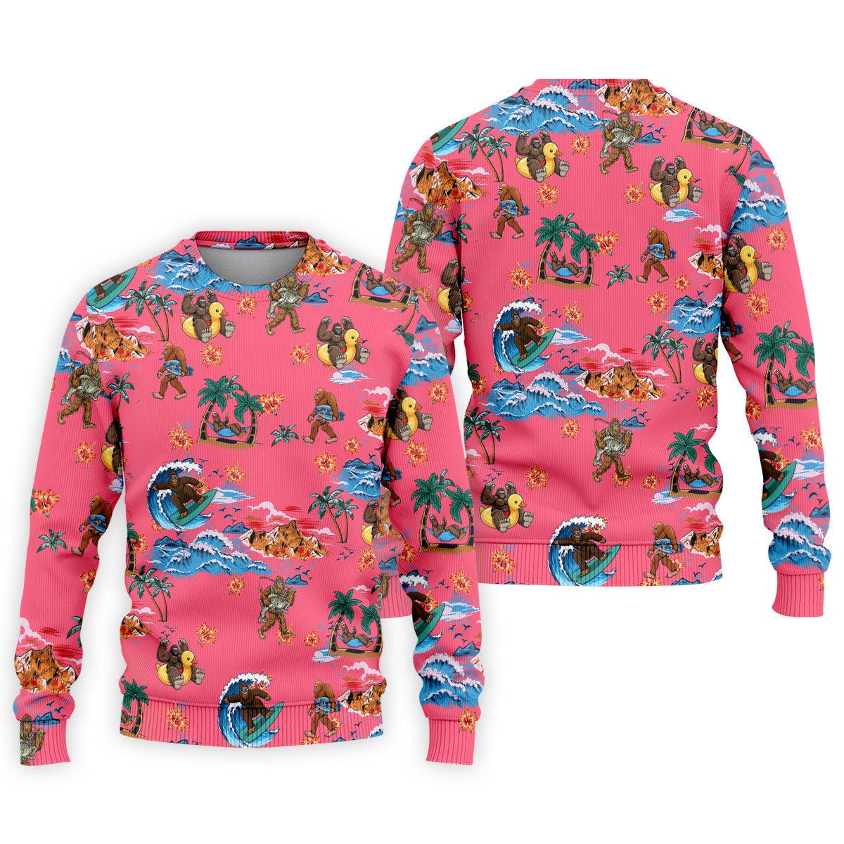 Pink Tropical Bigfoot Hawaiian Golf Polo Shirt, Men's Golf Shirt, Golf Polo Shirts For Men