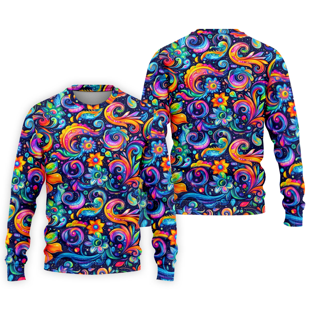 Colorful Psychedelic Swirl Floral Hawaiian Golf Shirt, Mens Golf Shirts, Golf Apparel For Men