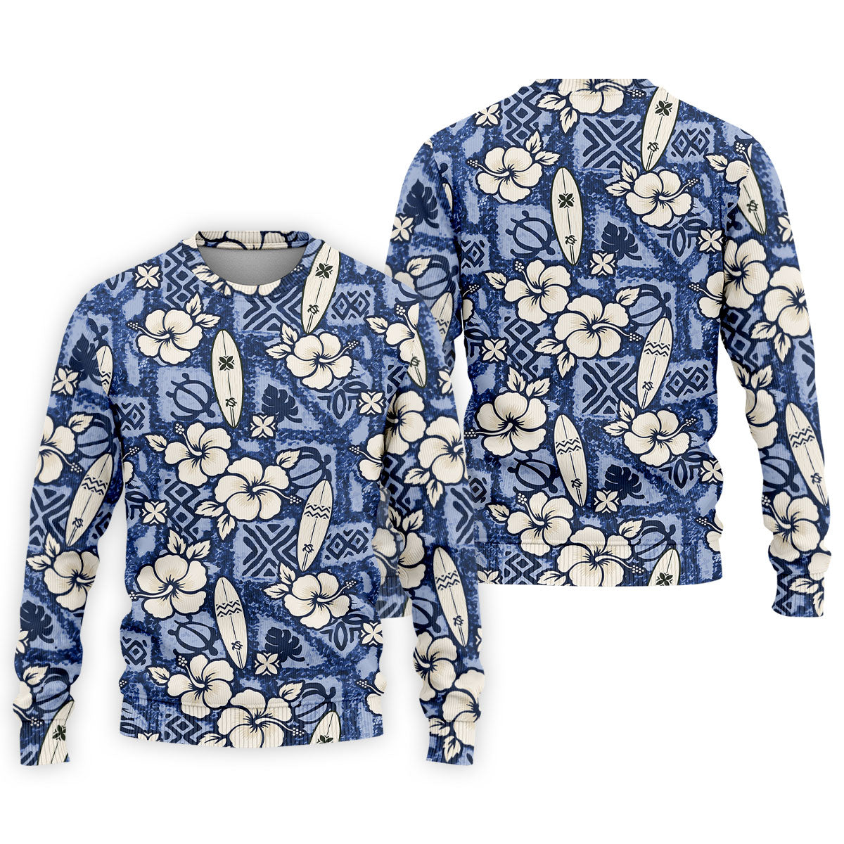 Blue Hawaiian Surfboard Hibiscus Design Hawaiian Golf Shirt, Golf Shirts For Men, Polo Shirts For Men