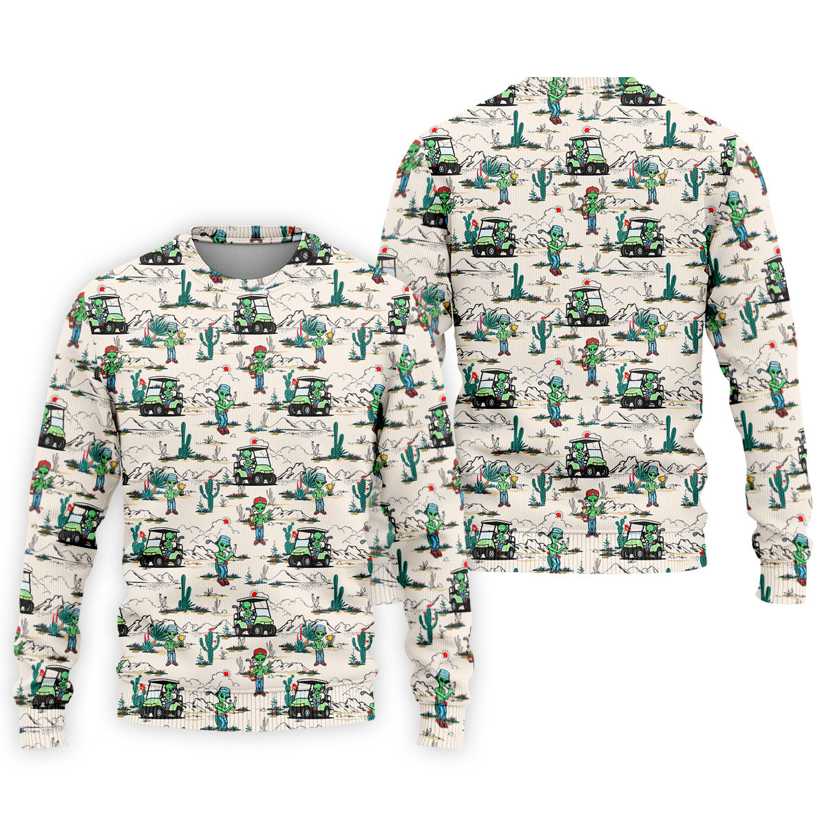 Beige Alien Desert Golf Pattern Golf Polo Shirt, Golf Polo Shirts For Men, Hawaiian Golf Shirt