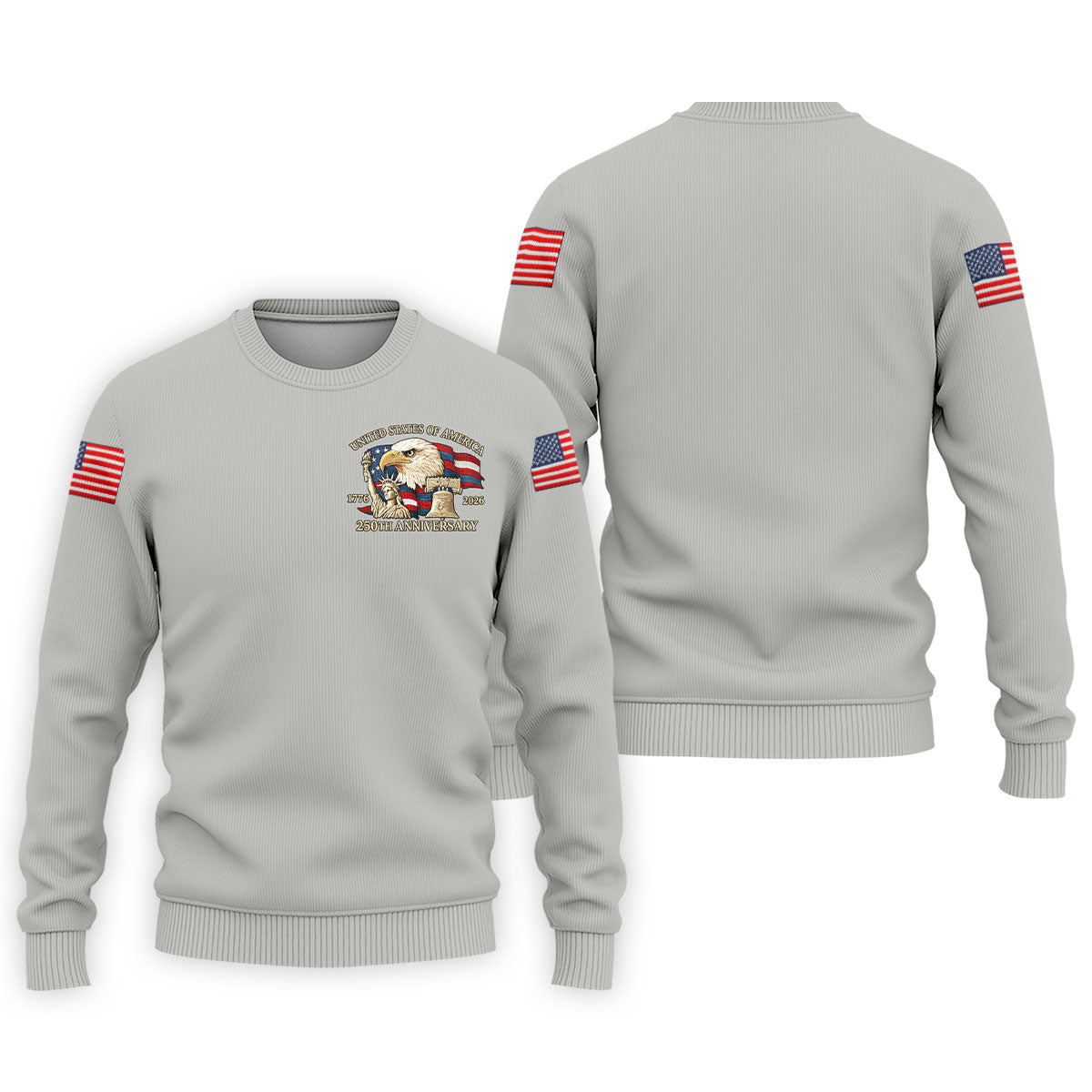 Bald Eagle American Flag 250 Years Grey Golf Shirt, Patriotic 4th Of July Golf Shirts For Men