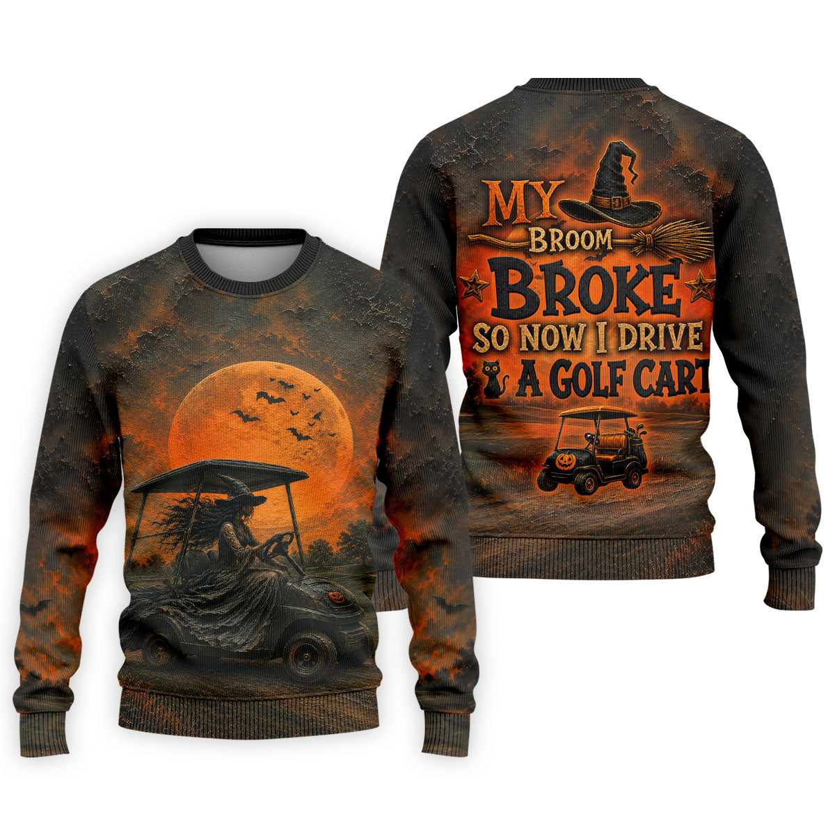 My Broom Broke So Now I Drive A Golf Cart Halloween Shirt, Golf Apparel For Men, Printed Golf Shirts