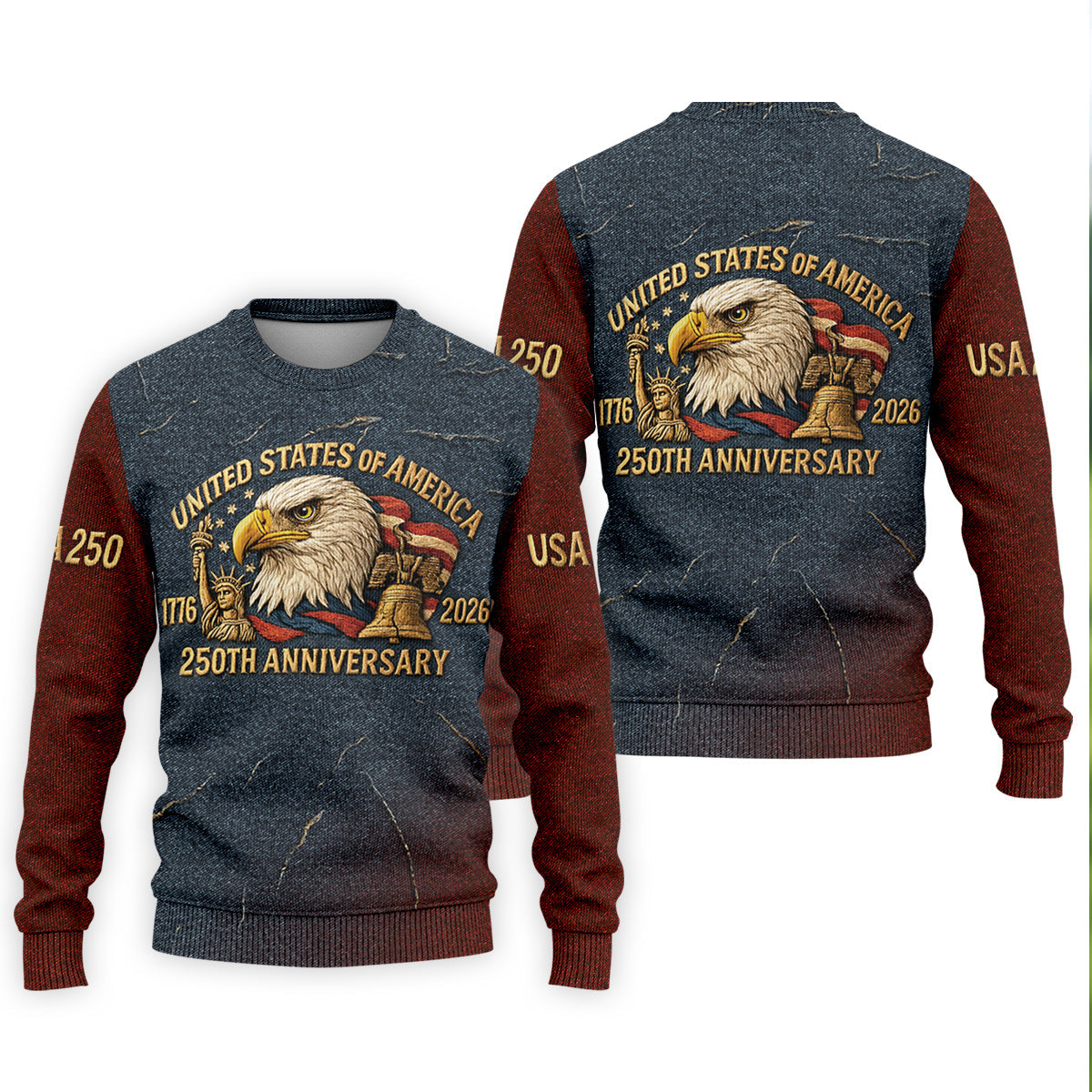 250th Anniversary American Flag And Eagle Denim Color Golf Tops For Men, Patriotic Golf Shirt, Golf Shirts For Men