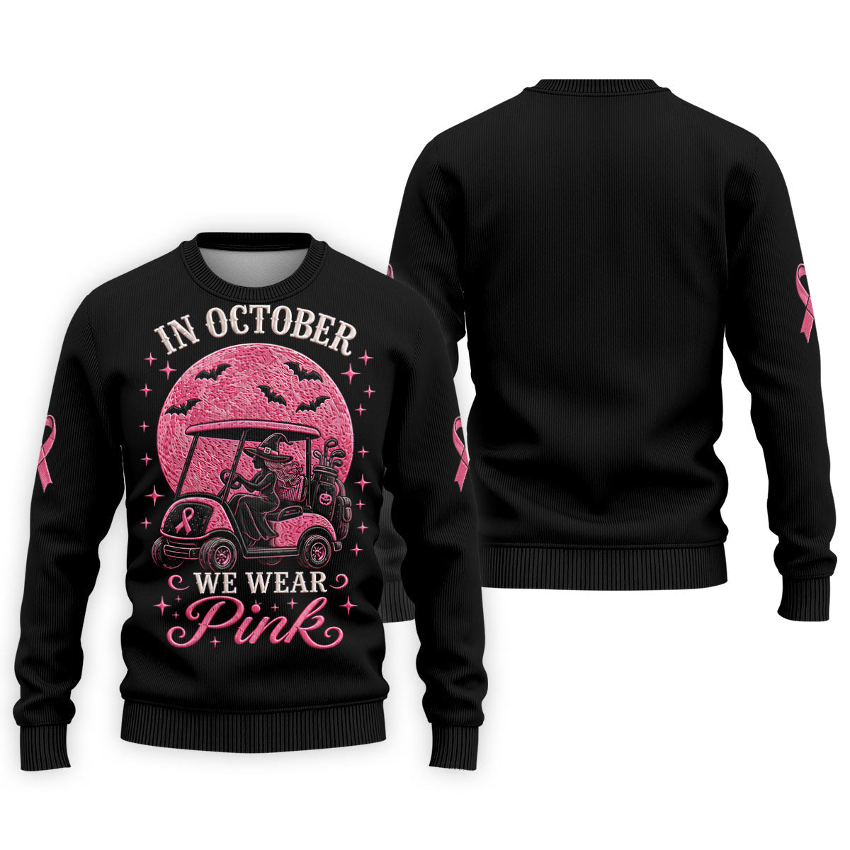 In October We Wear Pink Witch Breast Cancer Polo Shirt, Mens Golf Apparel, Printed Golf Shirts