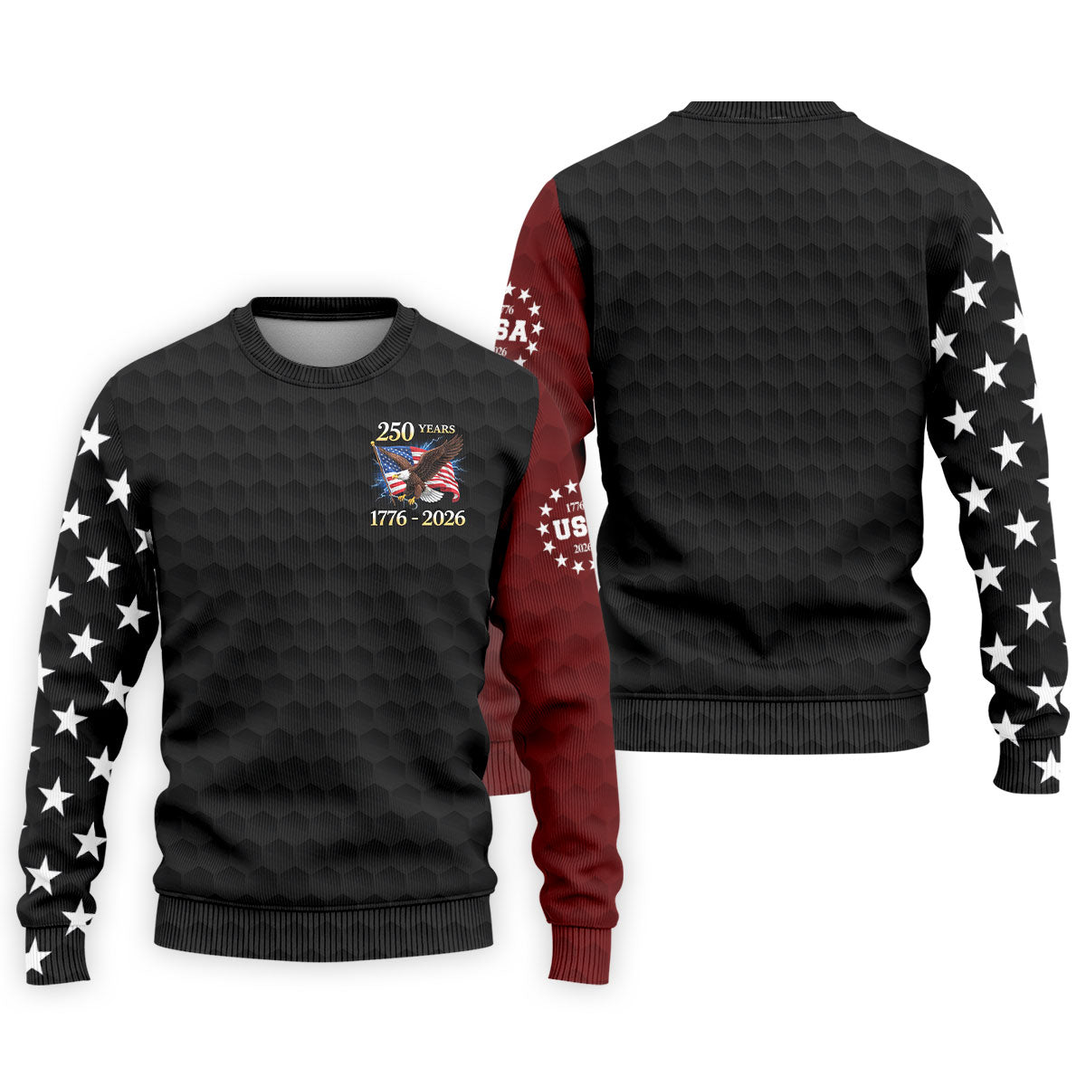250 Years Bald Eagle US Flag Golf Shirt, Patriotic 4th Of July Golf Ball Pattern Golf Shirts For Men