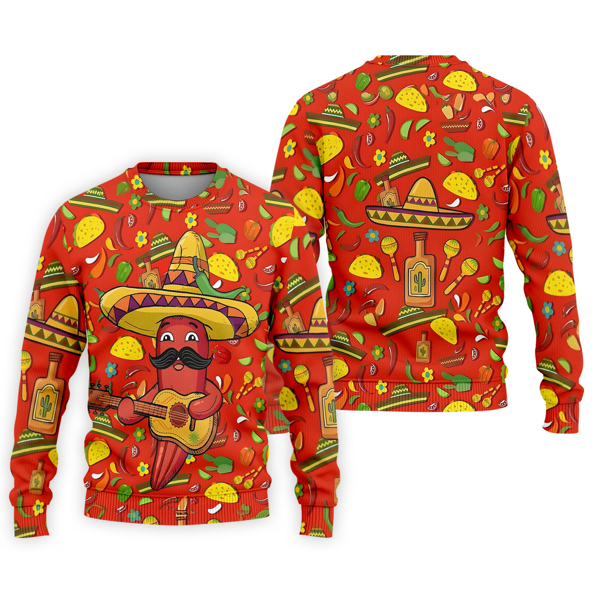 Cartoon Chili Pepper Mexican Guitar Cinco De Mayo Celebration Fiesta Themed Golf Shirts For Men