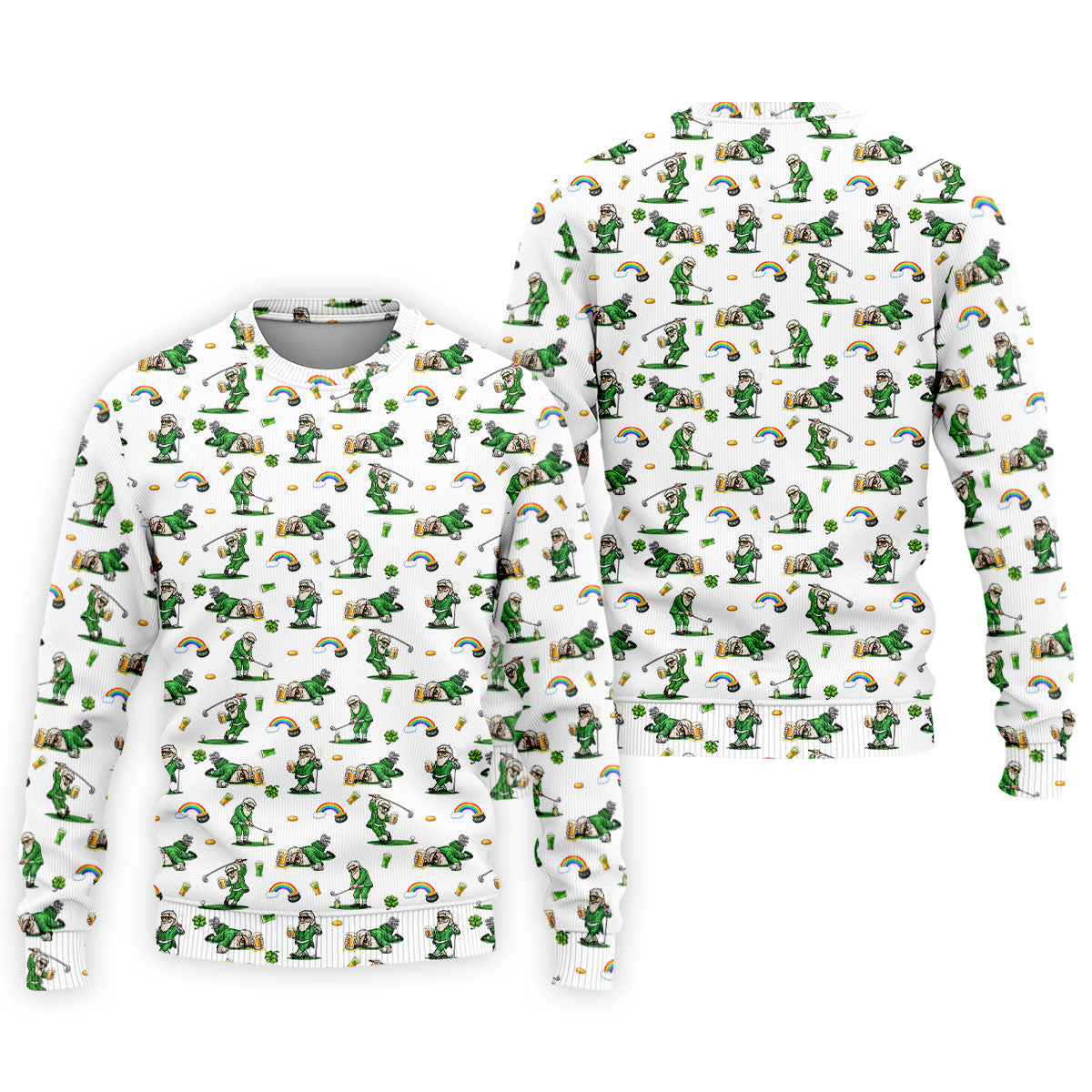 St Patrick's Day Leprechaun Character Golf And Beer White Golf Shirt, Fun Golf Shirts For Men, Polo For Men