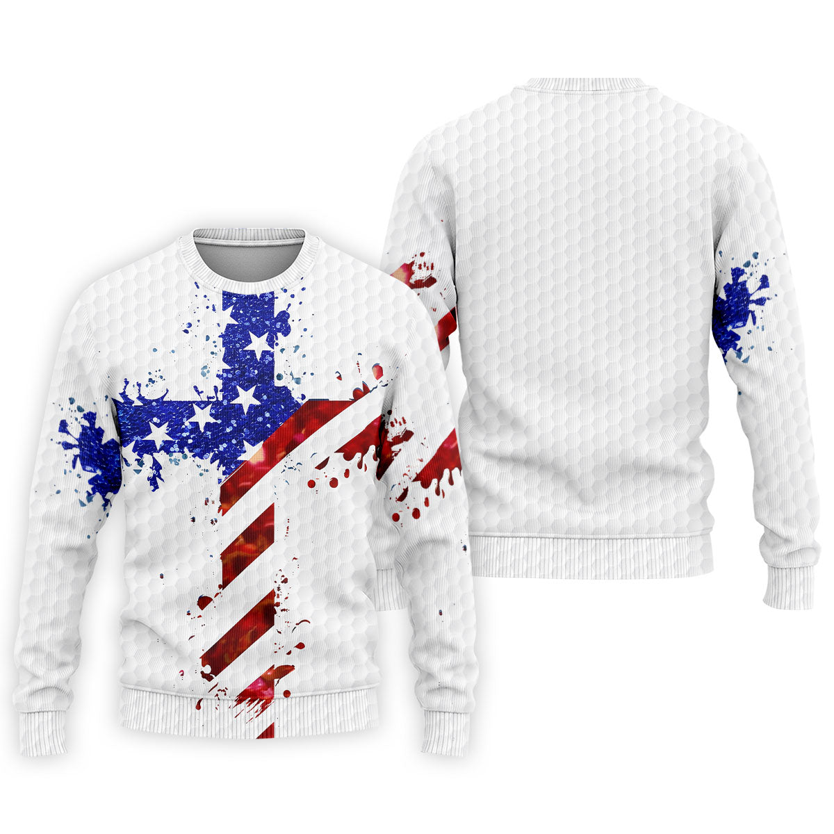Red White Blue Paint Splash Faith Cross Patriotic Golf Shirt, 250 Years 4th Of July Golf Shirts For Men
