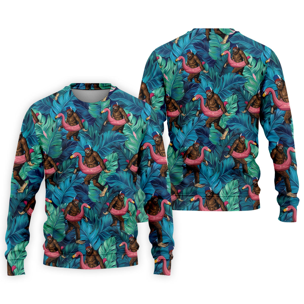 Bigfoot Flamingo Float Tropical Golf Polo Shirt, Hawaiian Golf Shirt, Mens Golf Polo