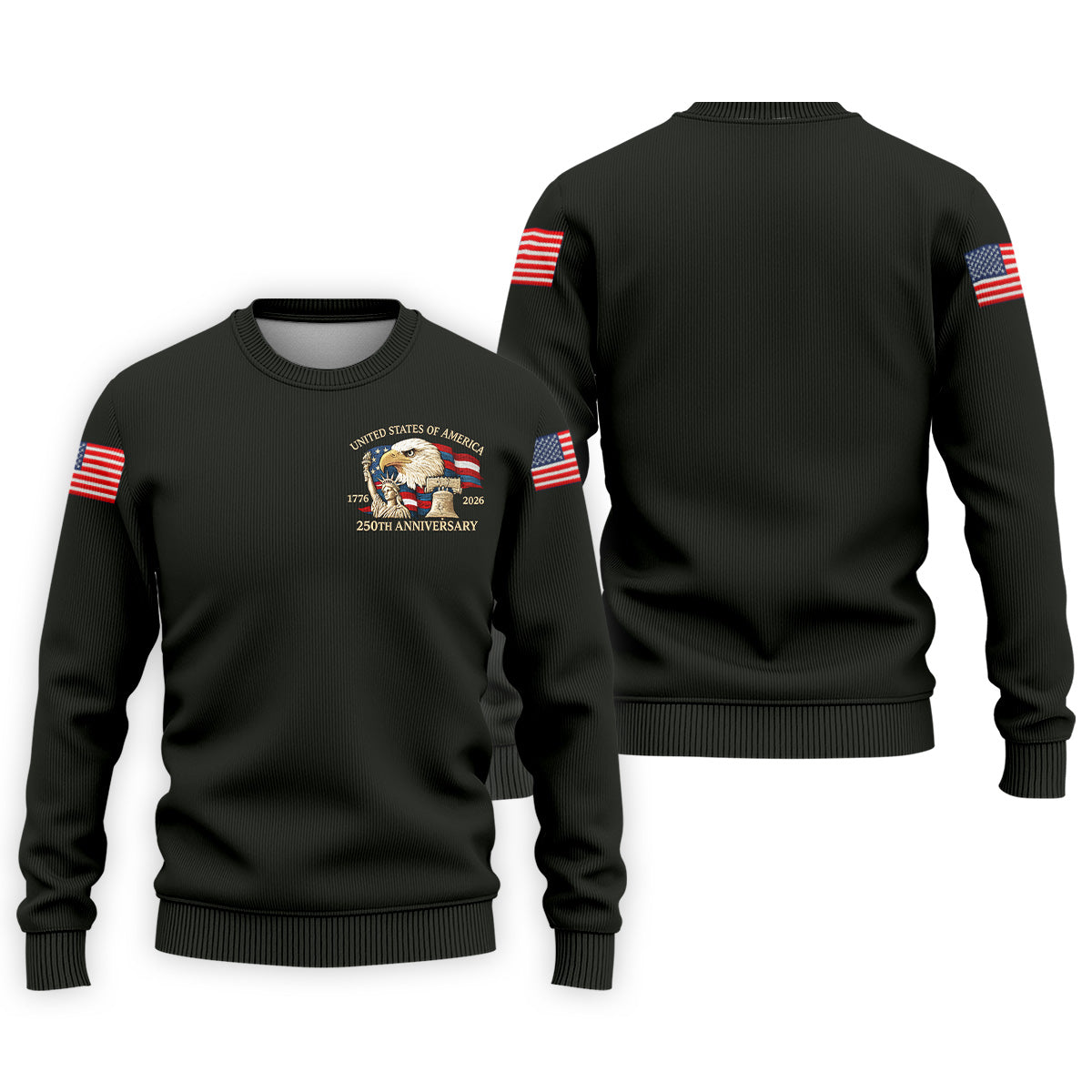 Bald Eagle American Flag 250 Years Black Golf Shirt, Patriotic 4th Of July Golf Shirts For Men