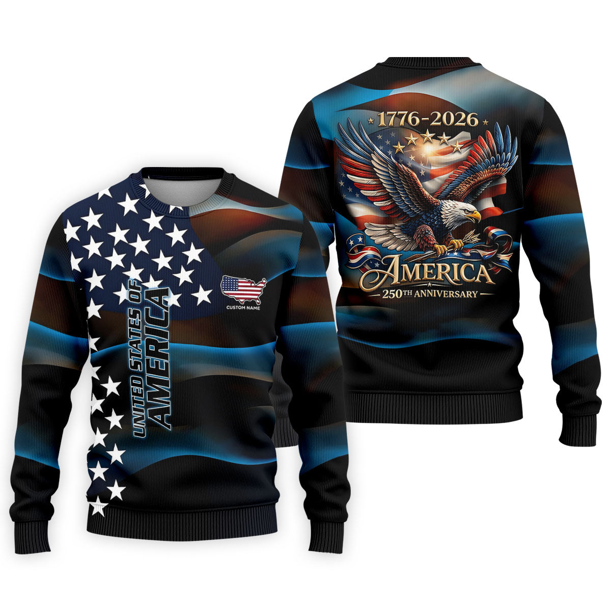 Red White Blue Bald Eagle Patriotic Golf Shirt, America 250th Anniversary Golf Shirts For Men