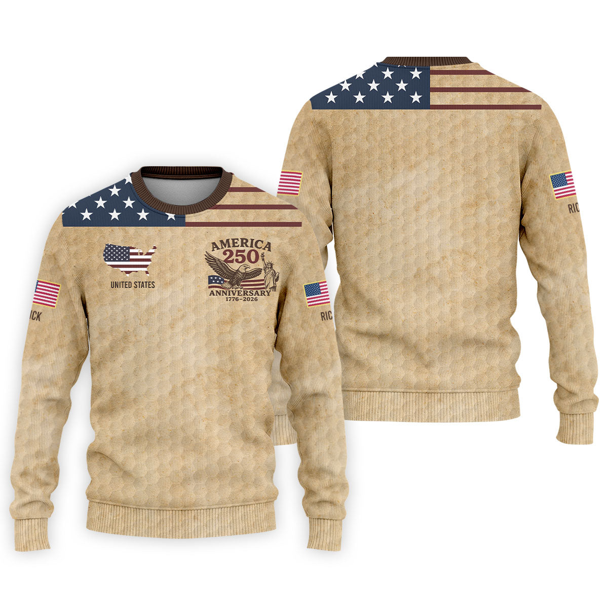 America 250 US Flag Pattern Retro Golf Shirt, Patriotic 4th Of July Golf Shirts For Men