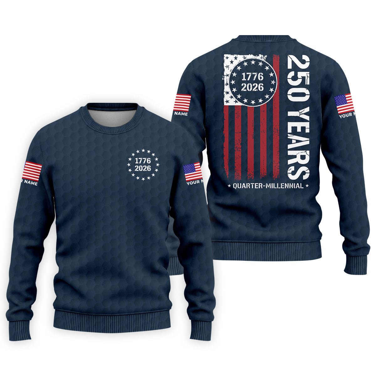 250 Years Quarter Millennnial Golf Ball Pattern Navy Patriotic Golf Shirt, 4th Of July Golf Shirts For Men